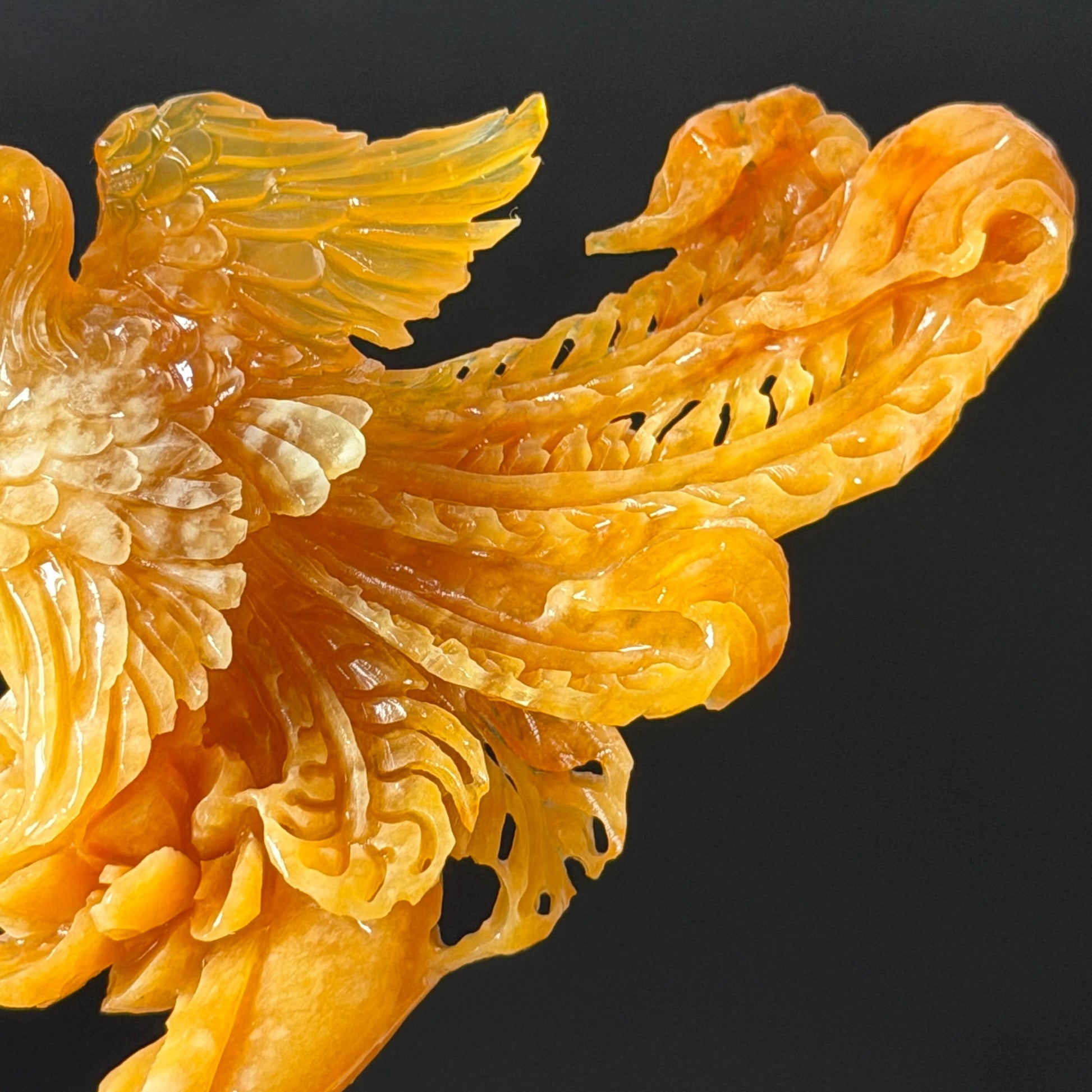 Xiu Jade (Serpentine) Hand Carved Fire Phoenix & Peony Hair Pin: Natural Certified Red Jade Hair Stick | Asian Chinese Vintage Style gift for her hand carved phoenix carving hand engraved phoenix hair stick phoenix carving red phoenix fire phoenix hair fork red jade yellow jade chinese jade with certificate rebirth transformation gift korean hair pin japanese hair stick hair fork hair comb hanfu hair stick peony carving with certificate handcrafted jade phoenix lover gift 3D stone carving