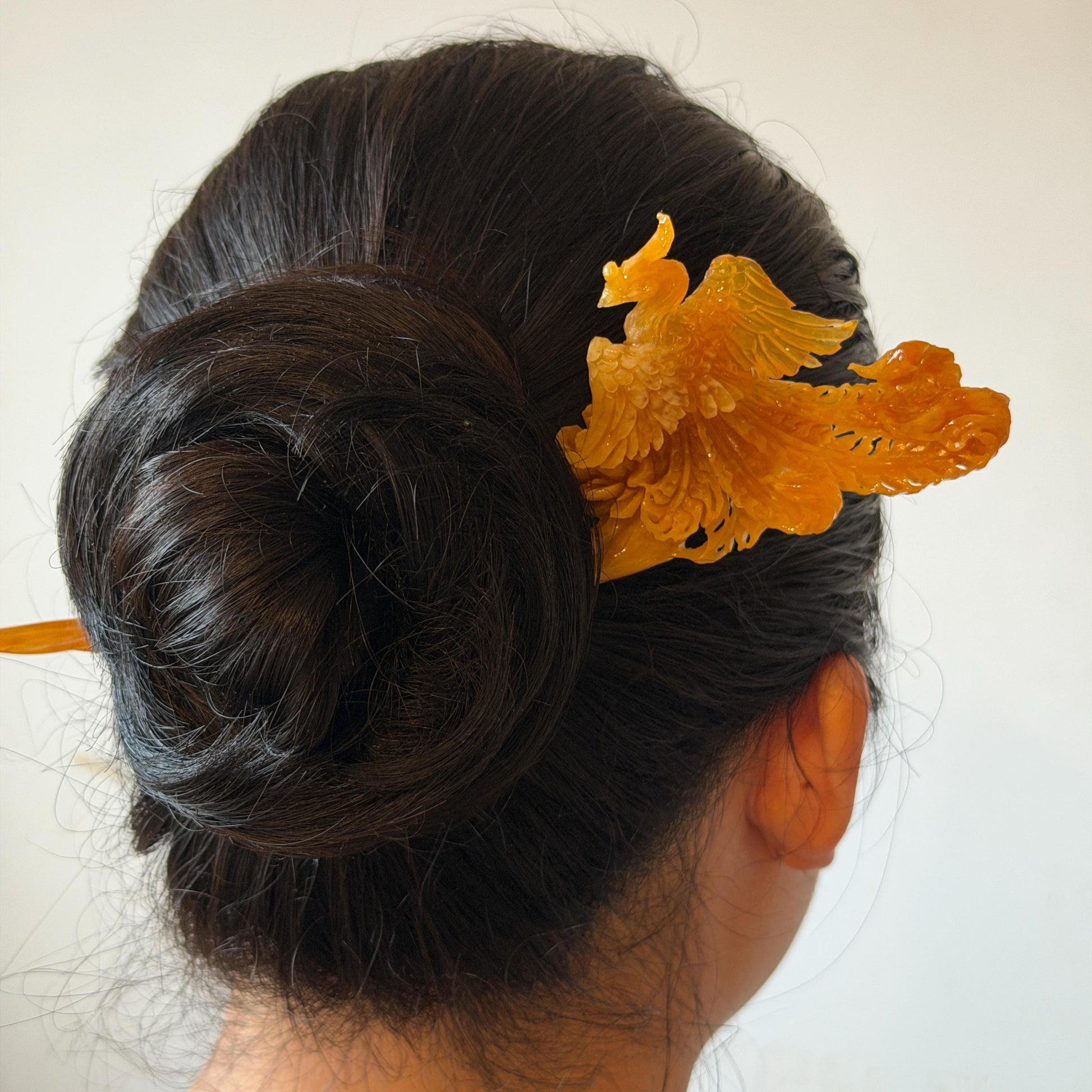 Xiu Jade (Serpentine) Hand Carved Fire Phoenix & Peony Hair Pin: Natural Certified Red Jade Hair Stick | Asian Chinese Vintage Style gift for her hand carved phoenix carving hand engraved phoenix hair stick phoenix carving red phoenix fire phoenix hair fork red jade yellow jade chinese jade with certificate rebirth transformation gift korean hair pin japanese hair stick hair fork hair comb hanfu hair stick peony carving with certificate handcrafted jade phoenix lover gift 3D stone carving