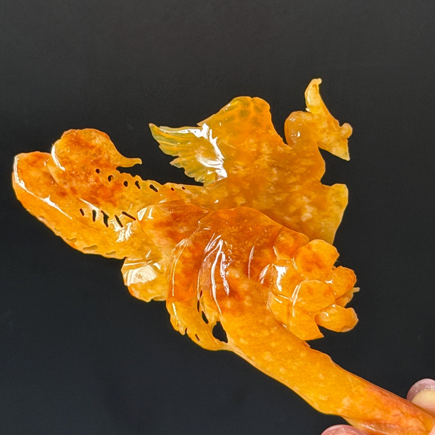 Xiu Jade (Serpentine) Hand Carved Fire Phoenix & Peony Hair Pin: Natural Certified Red Jade Hanfu Handcrafted Hair Stick 3D stone carving