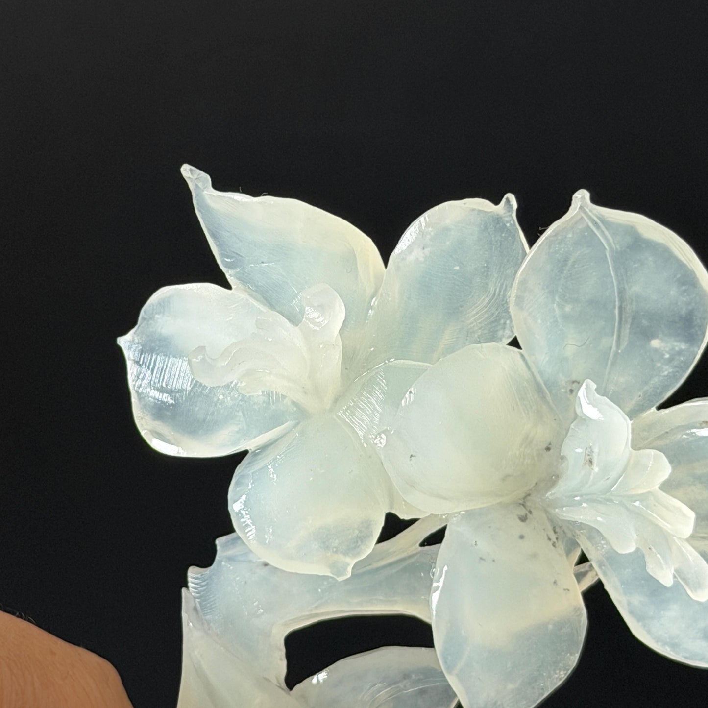 Xiu Jade Serpentine Hand Carved Iris Flower Hair Pin: Natural WHite Jade Handcrafted Crescent Moon Hair Stick 3D Stone Carving Hair Jewelry Bridal Wedding Headpiece gift for her japanese hairpin korean hair stick chinese hair fork vintage hair comb antique hair pins hanfu hair stick bridal shower hair jewelry bridal shower gift engagement hair accessory jade carving hand engraved jade hand carved flower jade hairpins untreated natural jade with certificate handcraft jade moon hairpin