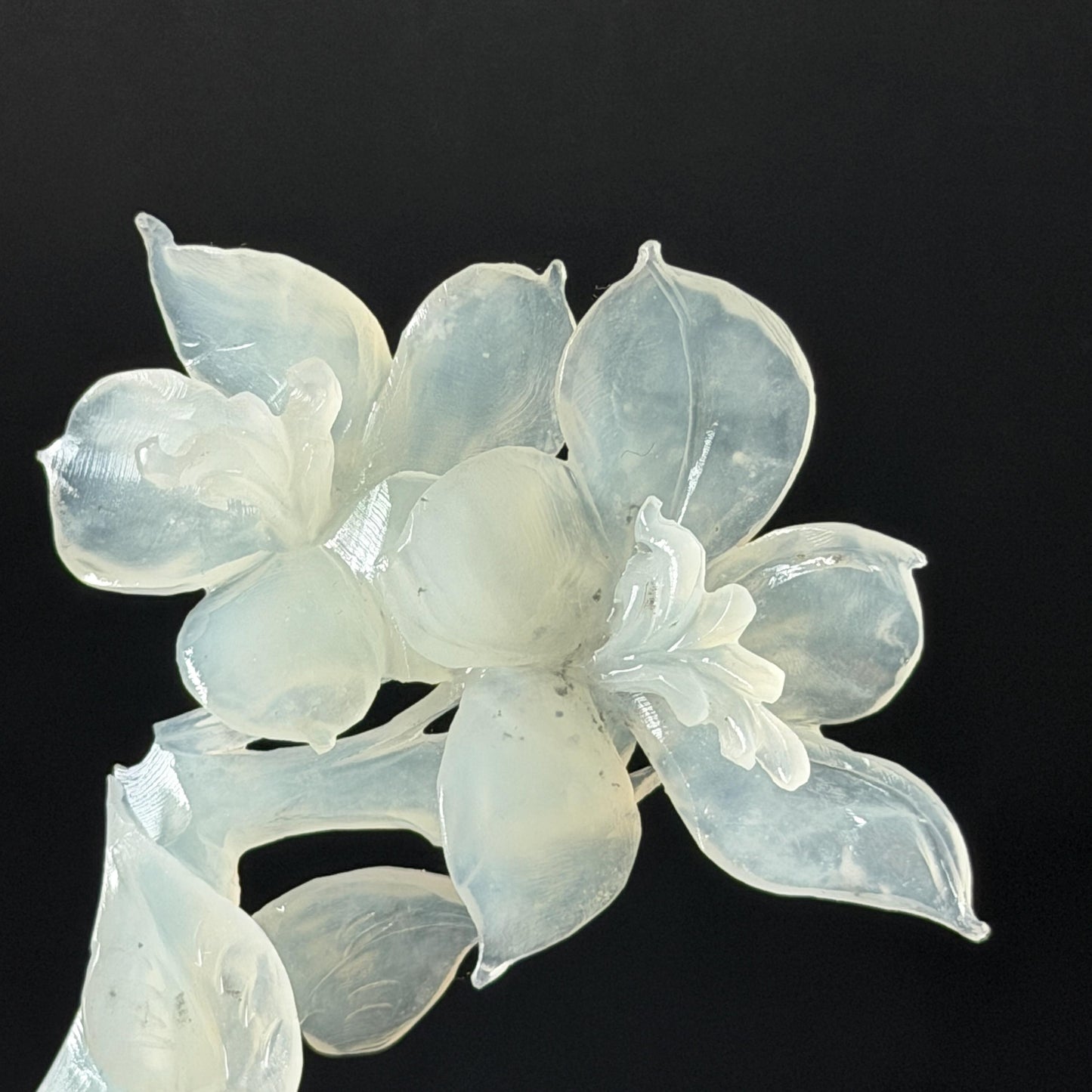 Xiu Jade Serpentine Hand Carved Iris Flower Hair Pin: Natural WHite Jade Handcrafted Crescent Moon Hair Stick 3D Stone Carving Hair Jewelry Bridal Wedding Headpiece gift for her japanese hairpin korean hair stick chinese hair fork vintage hair comb antique hair pins hanfu hair stick bridal shower hair jewelry bridal shower gift engagement hair accessory jade carving hand engraved jade hand carved flower jade hairpins untreated natural jade with certificate handcraft jade moon hairpin