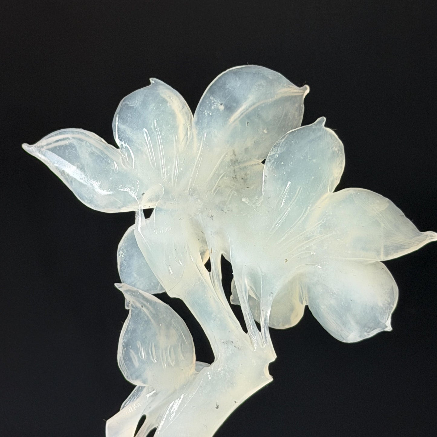 Xiu Jade Serpentine Hand Carved Iris Flower Hair Pin: Natural WHite Jade Handcrafted Crescent Moon Hair Stick 3D Stone Carving Hair Jewelry Bridal Wedding Headpiece gift for her japanese hairpin korean hair stick chinese hair fork vintage hair comb antique hair pins hanfu hair stick bridal shower hair jewelry bridal shower gift engagement hair accessory jade carving hand engraved jade hand carved flower jade hairpins untreated natural jade with certificate handcraft jade moon hairpin