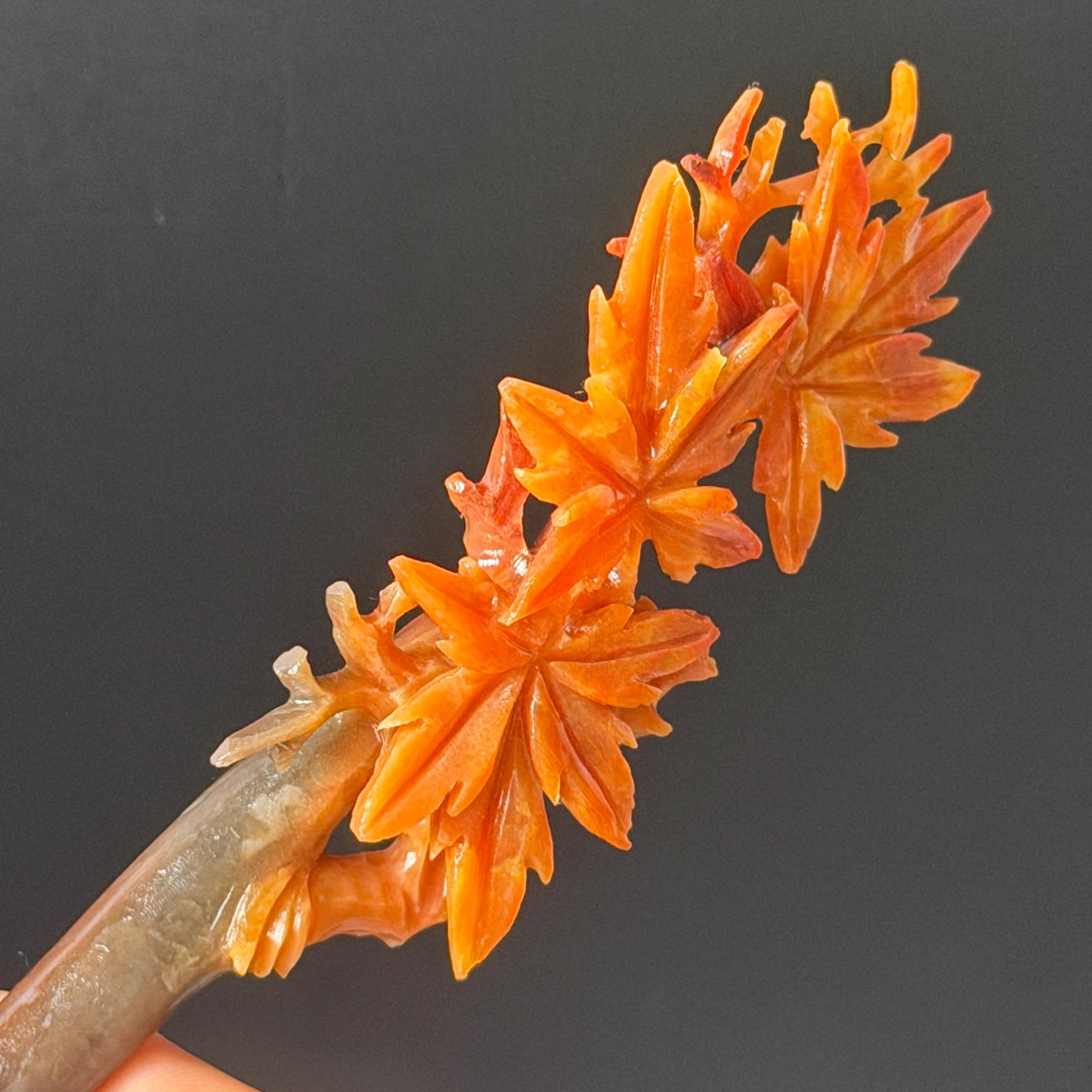 Xiu Jade Serpentine Hand Carved Autume Leaves Maple Hair Stick: Natural Multicolor Brown Red Jade Hairpin Gift for her Bridal Shower gift wedding headpiece wedding hair jewelry bridal hair accessories red jade carving yellow jade hand engraved flower handcrafted hair stick japanese hairpins korean hair stick chinese hair comb vintage hair pins antique hair fork hanfu hair pins certified untreated jade multicolor jade bicolor jade flower carving maple carving 3D stone carving hollow our carving