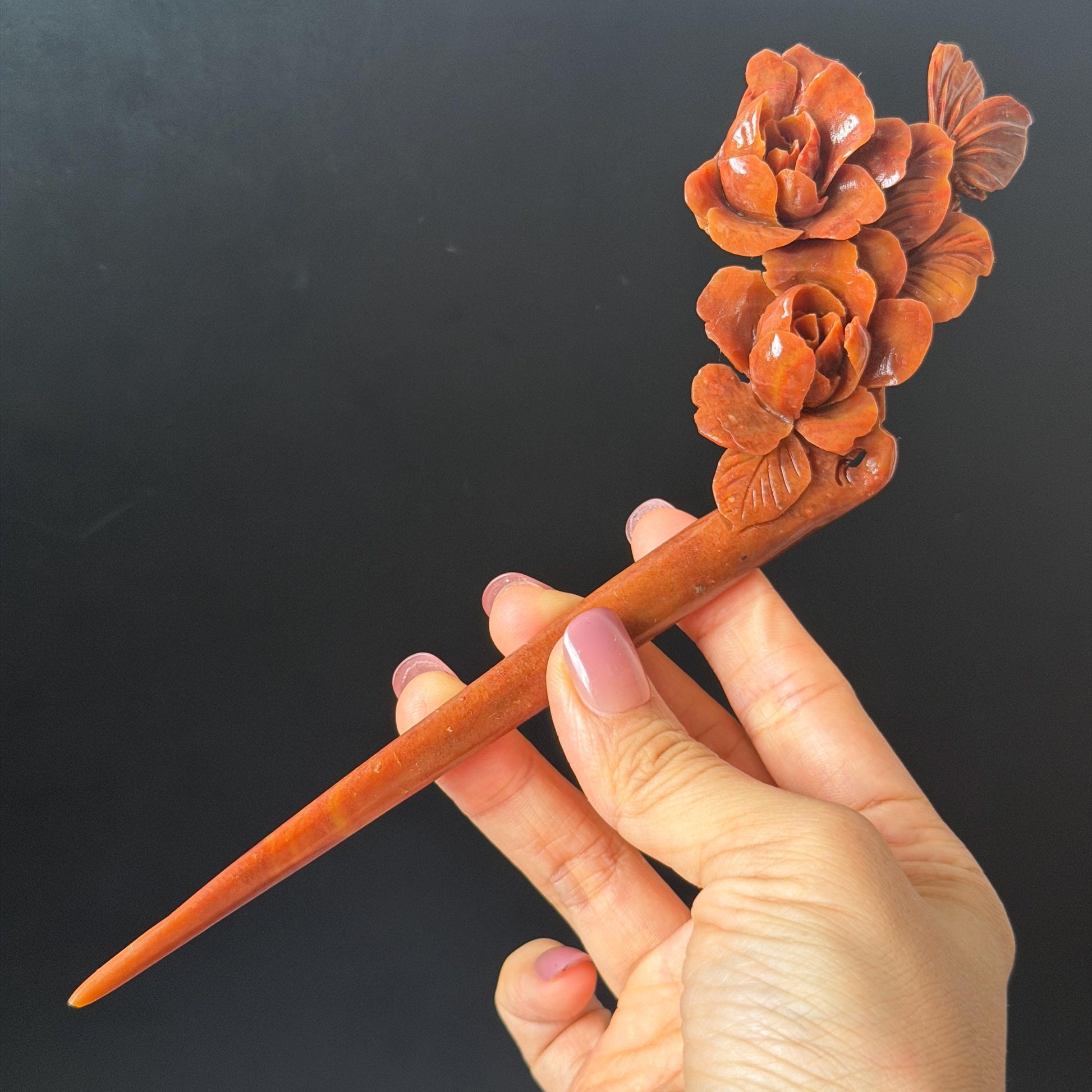 Xiu Jade Serpentine Hand Carved Camellia Flower with Butterfly Hair Stick: Natural Red Jade Handcrafted Vintage Hanfu Hairpin, 3D Stone carving Hair Jewelry Gift for her Bridal Shower gift hair clip wedding headpiece bridal hair accessories red jade carving white jade hand engraved flower hair stick japanese hairpins korean hair stick chinese hair comb vintage hair pins antique hair fork hanfu hair pins certified untreated jade bridal shower gift flower carving butterfly carving