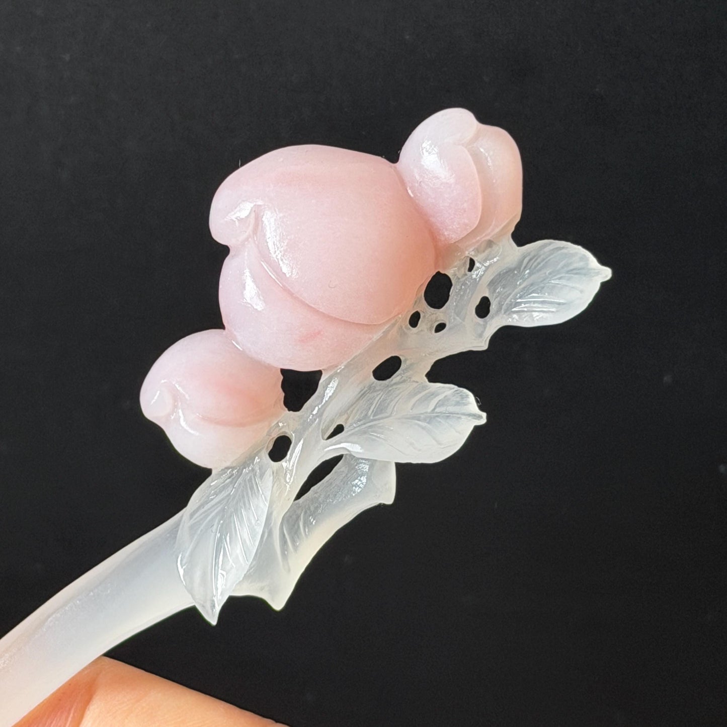 Xiu Jade Serpentine Hand Carved Pink Peach Flower Hair Pin: White & Pink Jade Handcrafted Hair Stick 3D stone carving Hair Jewelry | Asian Chinese Vintage Hanfu Hair Fork gift for her pink jade carving white jade flower carving peach carving hand engraved peach hairpins japanese hair stick korean hair pins vinatge hair fork chinese hair comb antique hairpins wedding headpiece engagement hair jewelry bridal shower gift bridal hair accessory 3D stone carving
