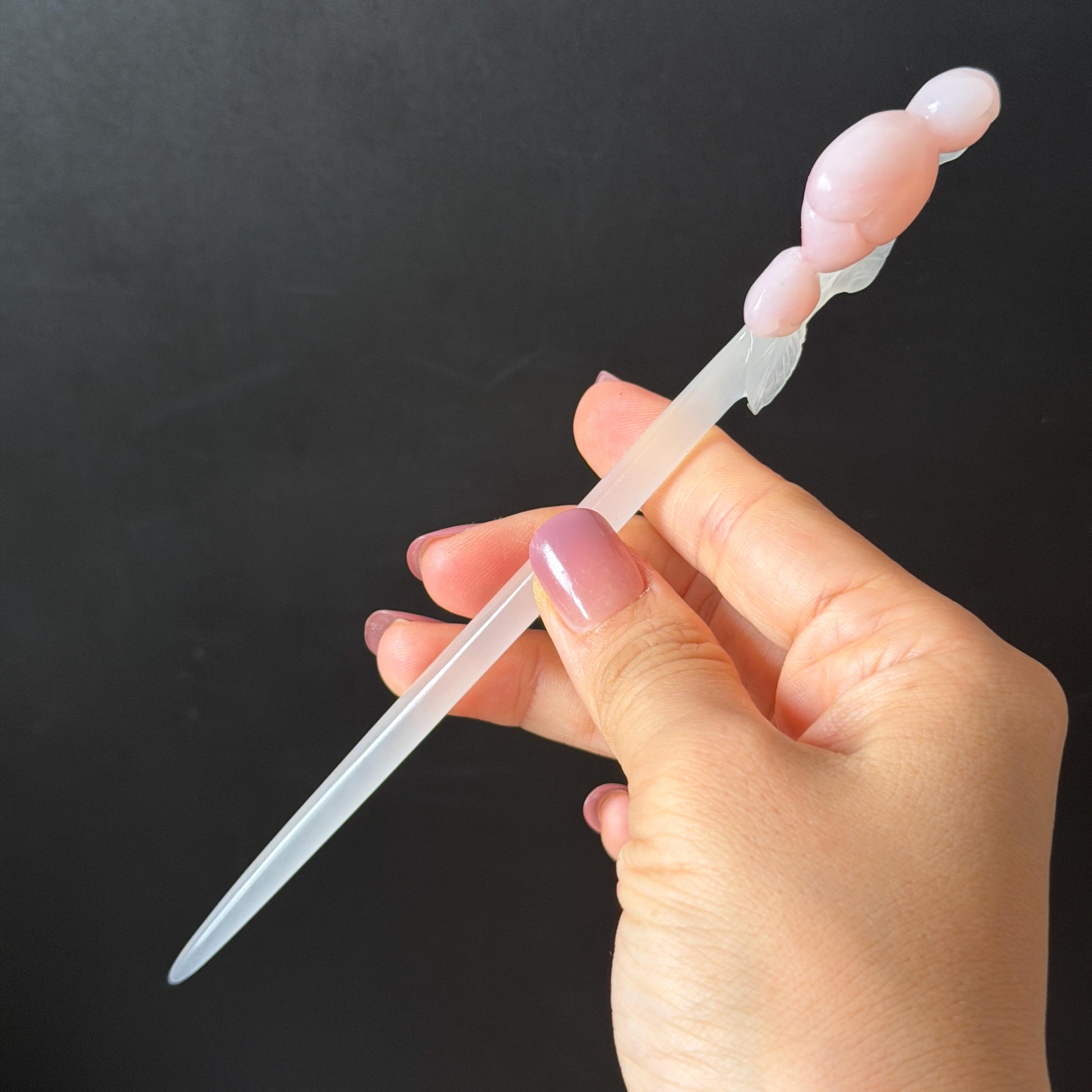 Xiu Jade Serpentine Hand Carved Pink Peach Flower Hair Pin: White & Pink Jade Handcrafted Hair Stick 3D stone carving Hair Jewelry | Asian Chinese Vintage Hanfu Hair Fork gift for her pink jade carving white jade flower carving peach carving hand engraved peach hairpins japanese hair stick korean hair pins vinatge hair fork chinese hair comb antique hairpins wedding headpiece engagement hair jewelry bridal shower gift bridal hair accessory 3D stone carving