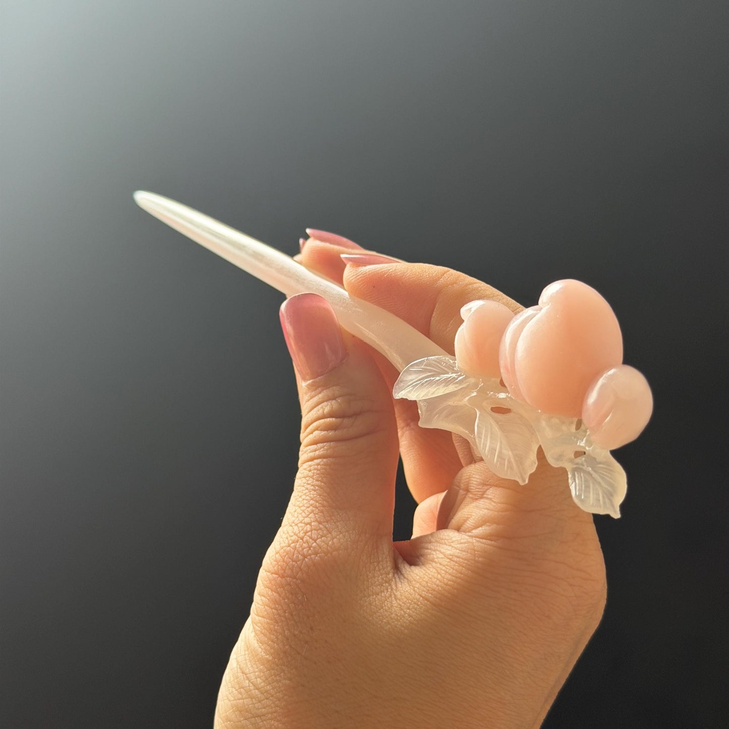 Xiu Jade Serpentine Hand Carved Pink Peach Flower Hair Pin: White & Pink Jade Handcrafted Hair Stick 3D stone carving Hair Jewelry | Asian Chinese Vintage Hanfu Hair Fork gift for her pink jade carving white jade flower carving peach carving hand engraved peach hairpins japanese hair stick korean hair pins vinatge hair fork chinese hair comb antique hairpins wedding headpiece engagement hair jewelry bridal shower gift bridal hair accessory 3D stone carving
