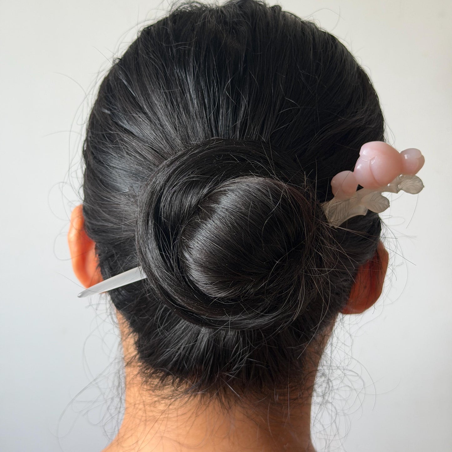 Xiu Jade Serpentine Hand Carved Pink Peach Flower Hair Pin: White & Pink Jade Handcrafted Hair Stick 3D stone carving Hair Jewelry | Asian Chinese Vintage Hanfu Hair Fork gift for her pink jade carving white jade flower carving peach carving hand engraved peach hairpins japanese hair stick korean hair pins vinatge hair fork chinese hair comb antique hairpins wedding headpiece engagement hair jewelry bridal shower gift bridal hair accessory 3D stone carving