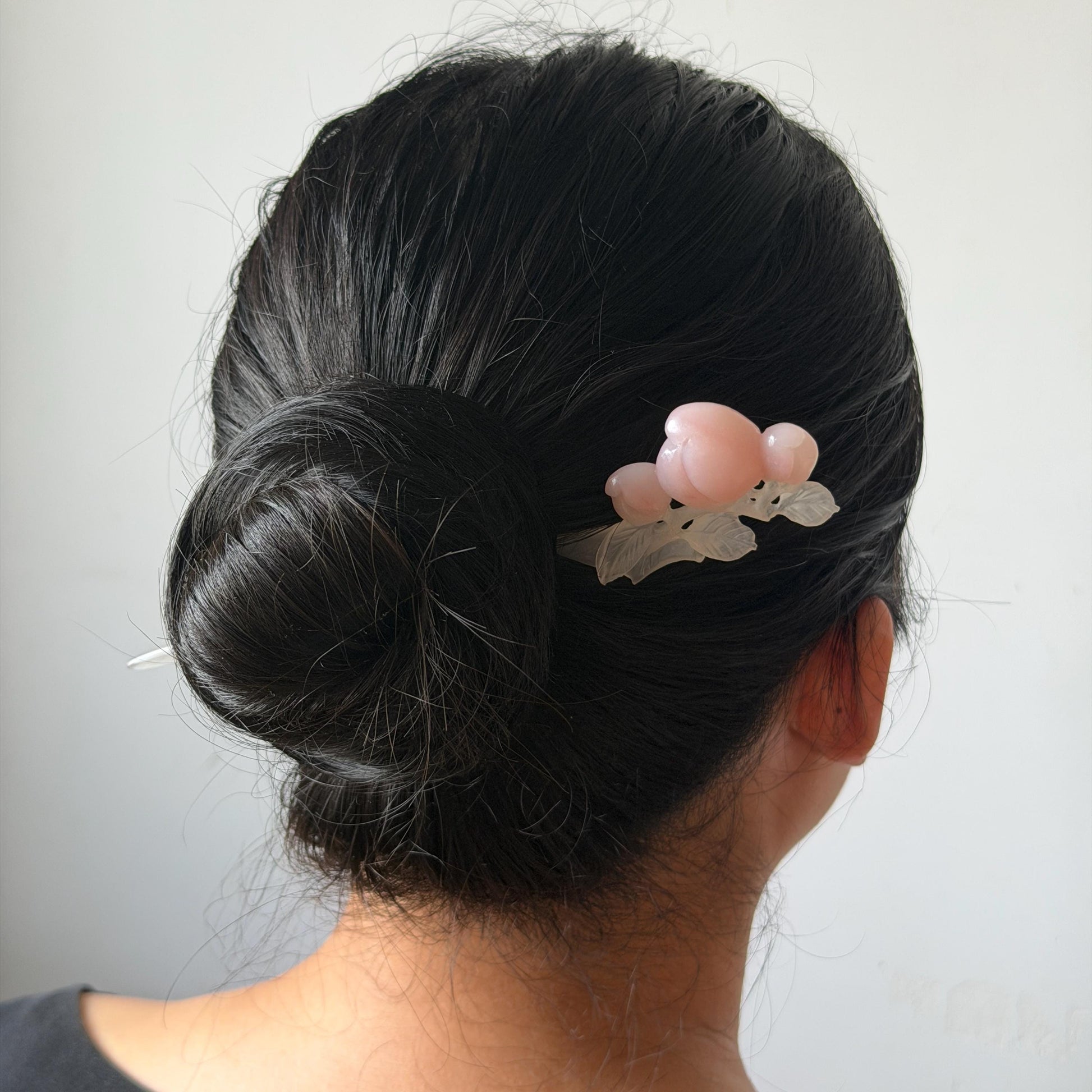 Xiu Jade Serpentine Hand Carved Pink Peach Flower Hair Pin: White & Pink Jade Handcrafted Hair Stick 3D stone carving Hair Jewelry | Asian Chinese Vintage Hanfu Hair Fork gift for her pink jade carving white jade flower carving peach carving hand engraved peach hairpins japanese hair stick korean hair pins vinatge hair fork chinese hair comb antique hairpins wedding headpiece engagement hair jewelry bridal shower gift bridal hair accessory 3D stone carving