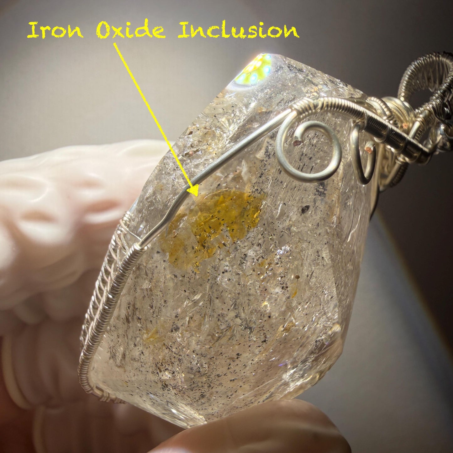 Rare Found! Polished Enhydro Golden Healer Quartz Large Pendant Adjustable Necklace: Moving White Granule & Big Shifting Bubble Inclusion Crystal | Natural Gemstone Birthstone Gift for her men chakra crystal purify stone minerals specimen yellow hematoid pendant inclusion crystal inclusion quartz jewelry rainbow quartz choker adjustable necklace enhydro crystal wire wrapped pendant quick sand inclusion bubble inclusion water inclusion quartz rainbow quartz palm stone quick sand