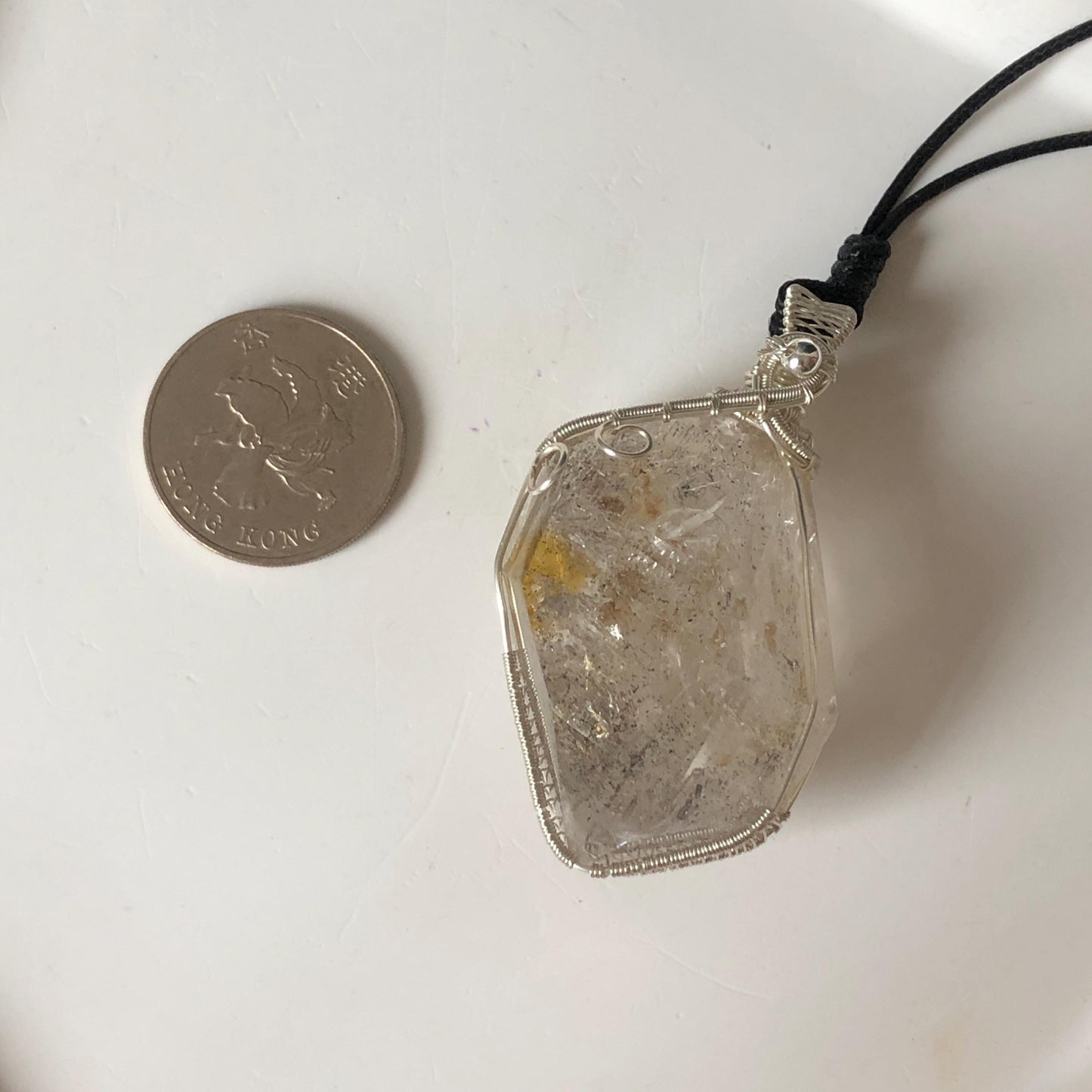 Rare Found! Polished Enhydro Golden Healer Quartz Large Pendant Adjustable Necklace: Moving White Granule & Big Shifting Bubble Inclusion Crystal | Natural Gemstone Birthstone Gift for her men chakra crystal purify stone minerals specimen yellow hematoid pendant inclusion crystal inclusion quartz jewelry rainbow quartz choker adjustable necklace enhydro crystal wire wrapped pendant quick sand inclusion bubble inclusion water inclusion quartz rainbow quartz palm stone quick sand