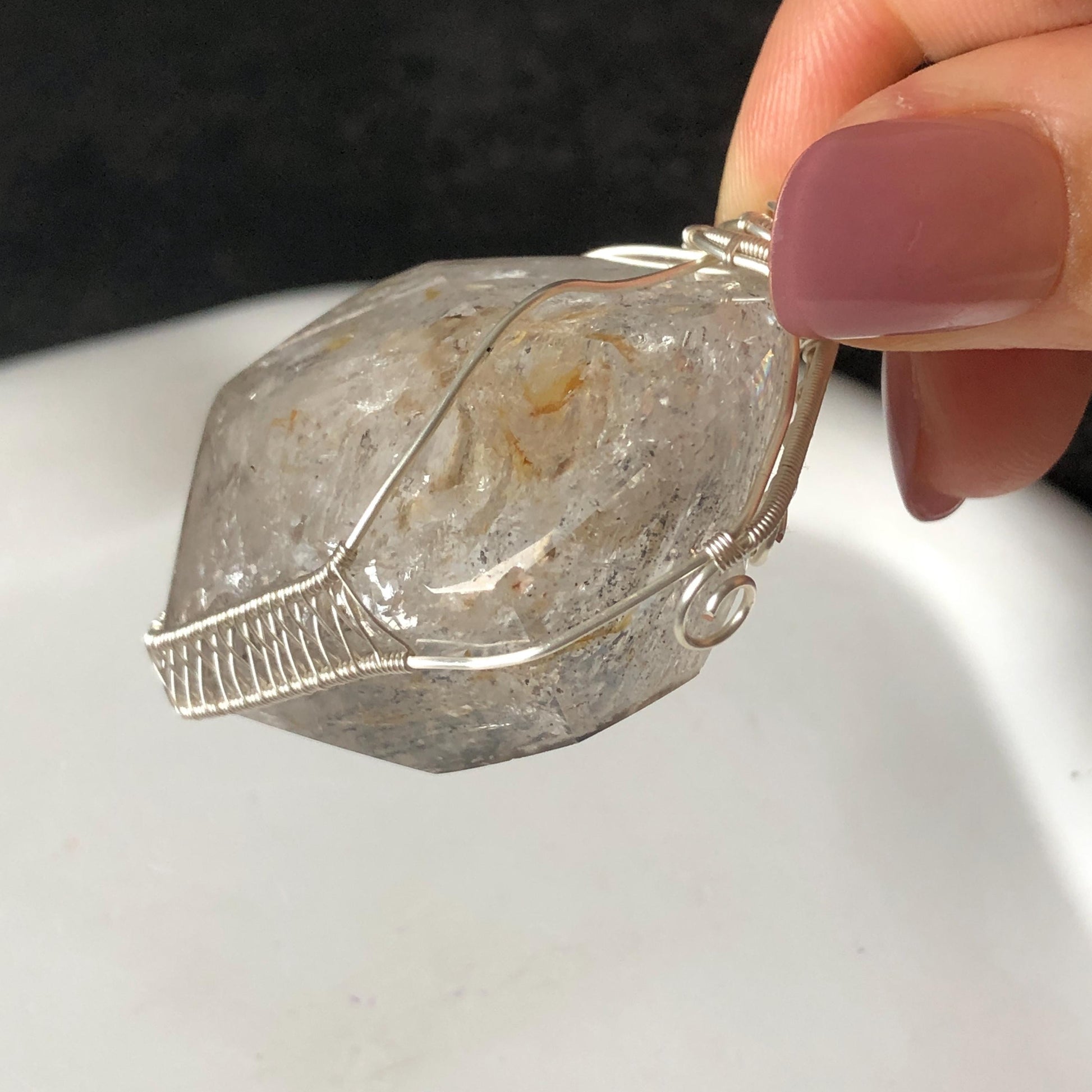 Rare Found! Polished Enhydro Golden Healer Quartz Large Pendant Adjustable Necklace: Moving White Granule & Big Shifting Bubble Inclusion Crystal | Natural Gemstone Birthstone Gift for her men chakra crystal purify stone minerals specimen yellow hematoid pendant inclusion crystal inclusion quartz jewelry rainbow quartz choker adjustable necklace enhydro crystal wire wrapped pendant quick sand inclusion bubble inclusion water inclusion quartz rainbow quartz palm stone quick sand