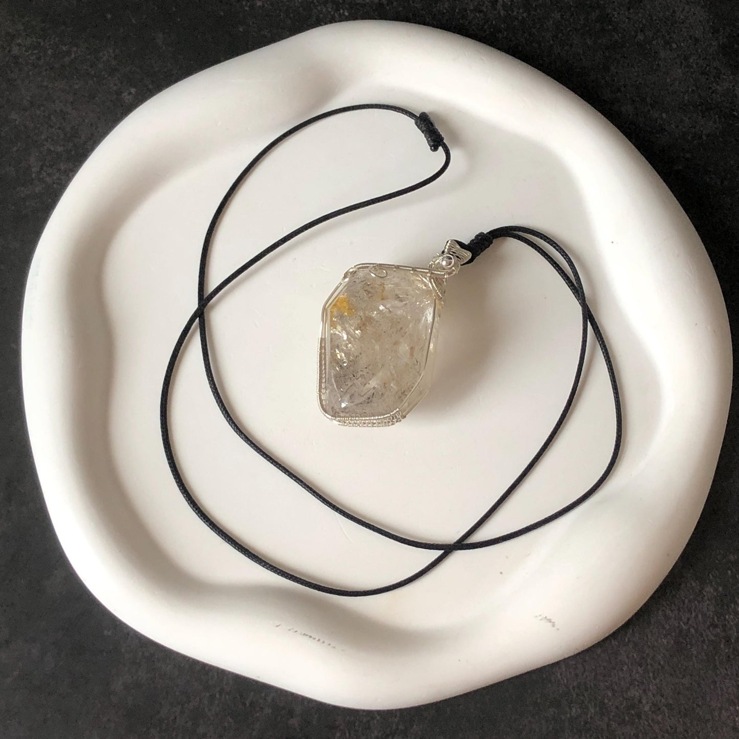 Rare Found! Polished Enhydro Golden Healer Quartz Large Pendant Adjustable Necklace: Moving White Granule & Big Shifting Bubble Inclusion Crystal | Natural Gemstone Birthstone Gift for her men chakra crystal purify stone minerals specimen yellow hematoid pendant inclusion crystal inclusion quartz jewelry rainbow quartz choker adjustable necklace enhydro crystal wire wrapped pendant quick sand inclusion bubble inclusion water inclusion quartz rainbow quartz palm stone quick sand