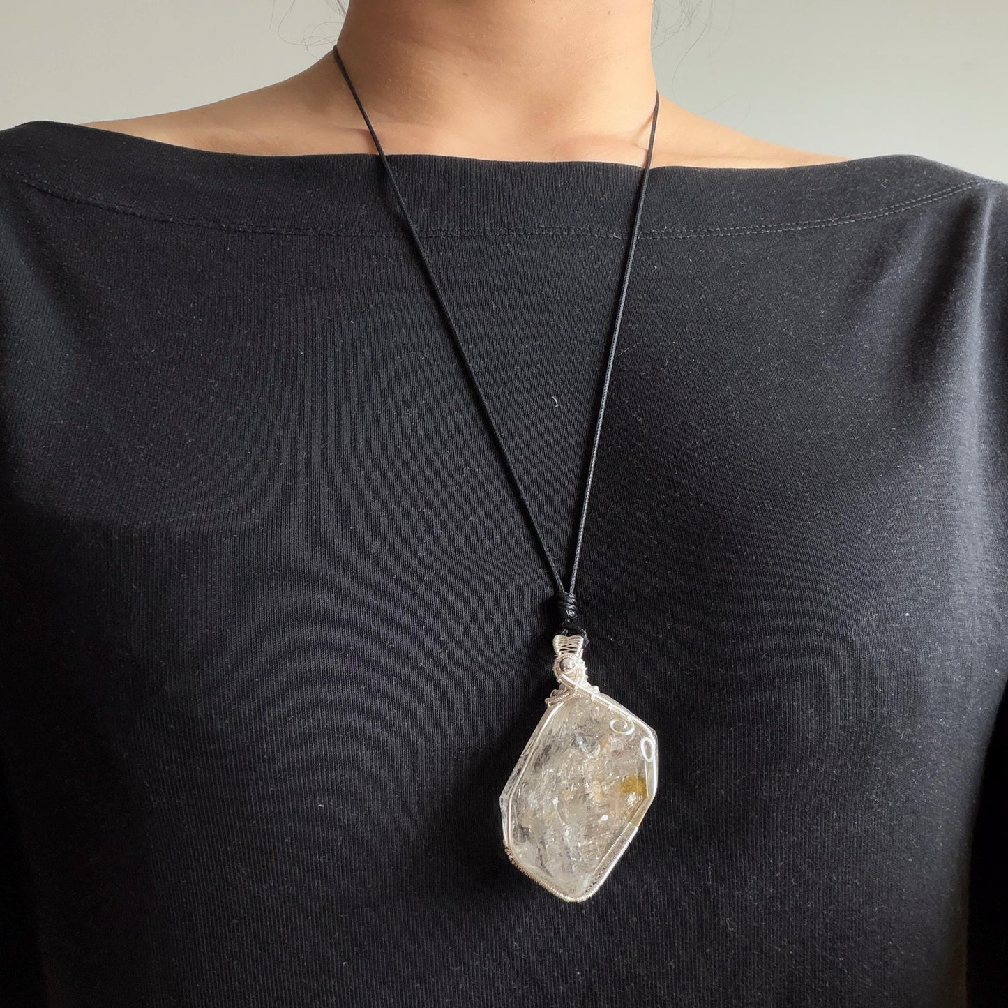 Rare Found! Polished Enhydro Golden Healer Quartz Large Pendant Adjustable Necklace: Moving White Granule & Big Shifting Bubble Inclusion Crystal | Natural Gemstone Birthstone Gift for her men chakra crystal purify stone minerals specimen yellow hematoid pendant inclusion crystal inclusion quartz jewelry rainbow quartz choker adjustable necklace enhydro crystal wire wrapped pendant quick sand inclusion bubble inclusion water inclusion quartz rainbow quartz palm stone quick sand
