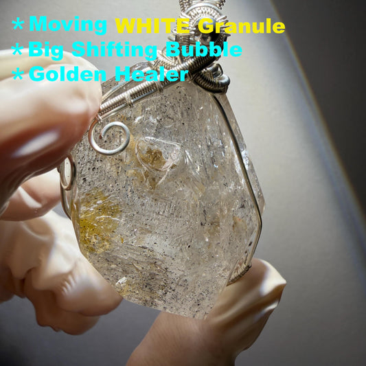 Rare Found! Polished Enhydro Golden Healer Quartz Large Pendant Adjustable Necklace: Moving White Granule & Big Shifting Bubble Inclusion Crystal | Natural Gemstone Birthstone Gift for her men chakra crystal purify stone minerals specimen yellow hematoid pendant inclusion crystal inclusion quartz jewelry rainbow quartz choker adjustable necklace enhydro crystal wire wrapped pendant quick sand inclusion bubble inclusion water inclusion quartz rainbow quartz palm stone quick sand