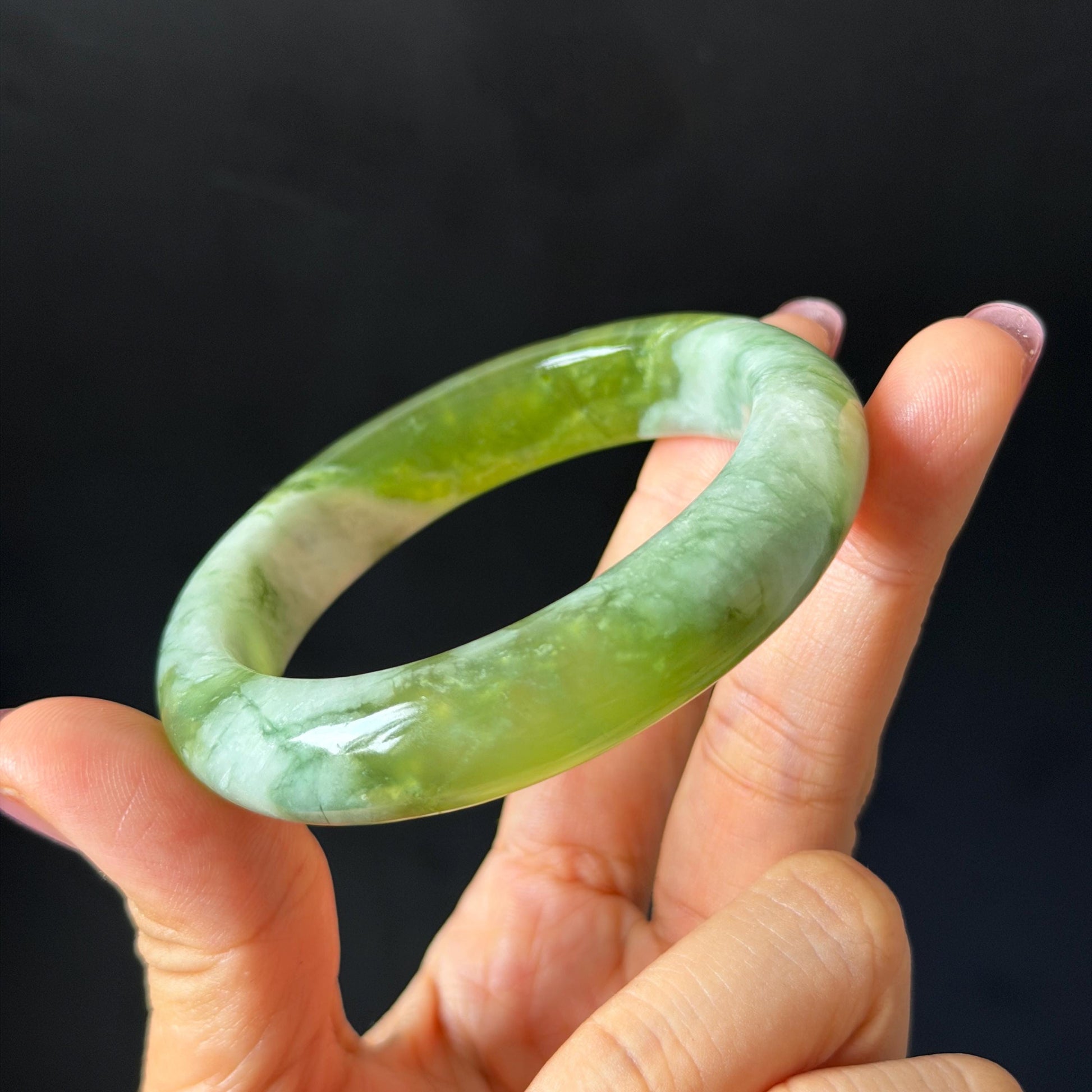 55.3mm Xiu Jade Serpentine Hand Carved Lotus Flowers Bangle: Natural White Green Jade Handcrafted Bracelet, Stone Carving Gemstone Jewelry  Gift for her wide jade bangle jade carving hand engraved stone carving natural untreated jade bracelet white jade green jade handcrafted jade lotus carving flower carving chinese jade vintage bangle antique bracelet sesame bracelet multi colour jade mother day gift green tea latte