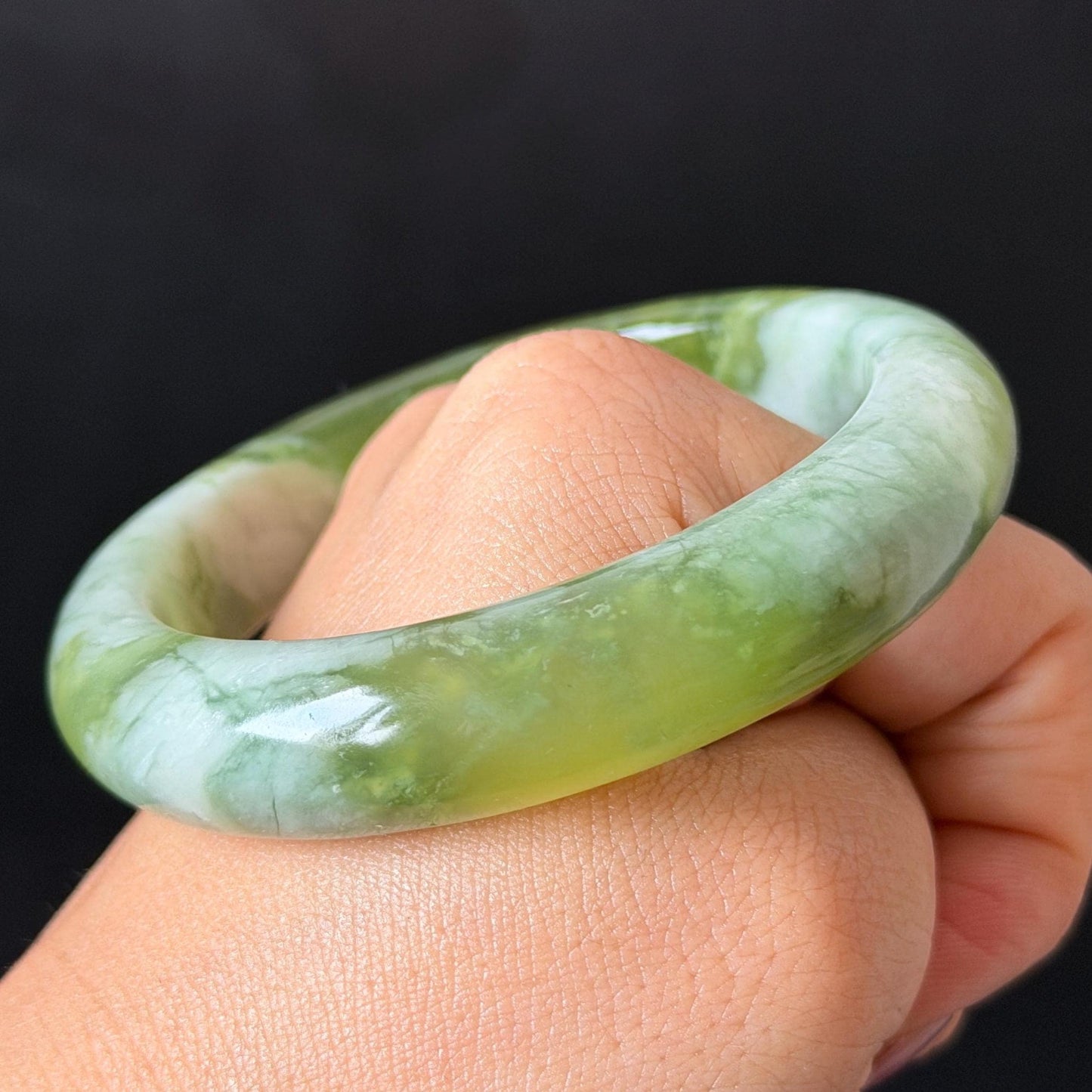 55.3mm Xiu Jade Serpentine Hand Carved Lotus Flowers Bangle: Natural White Green Jade Handcrafted Bracelet, Stone Carving Gemstone Jewelry  Gift for her wide jade bangle jade carving hand engraved stone carving natural untreated jade bracelet white jade green jade handcrafted jade lotus carving flower carving chinese jade vintage bangle antique bracelet sesame bracelet multi colour jade mother day gift green tea latte