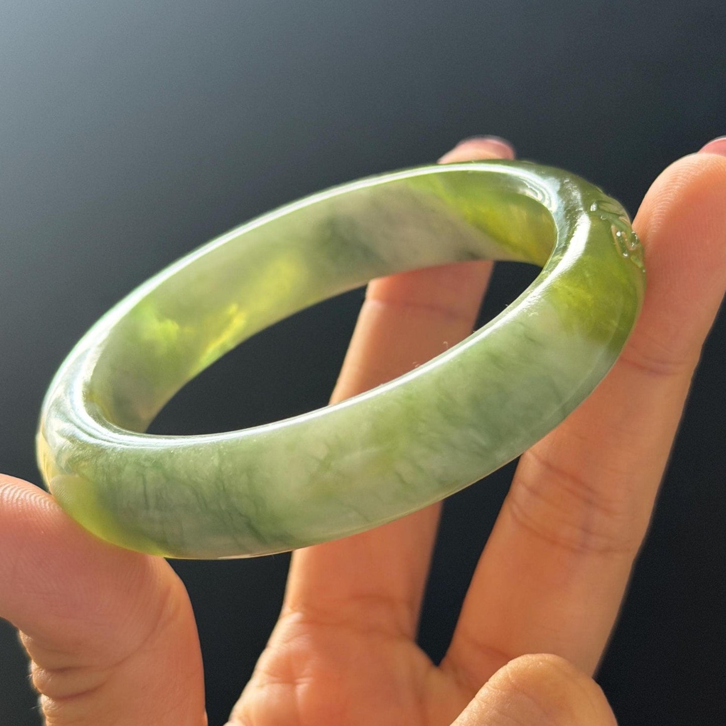 55.3mm Xiu Jade Serpentine Hand Carved Lotus Flowers Bangle: Natural White Green Jade Handcrafted Bracelet, Stone Carving Gemstone Jewelry  Gift for her wide jade bangle jade carving hand engraved stone carving natural untreated jade bracelet white jade green jade handcrafted jade lotus carving flower carving chinese jade vintage bangle antique bracelet sesame bracelet multi colour jade mother day gift green tea latte