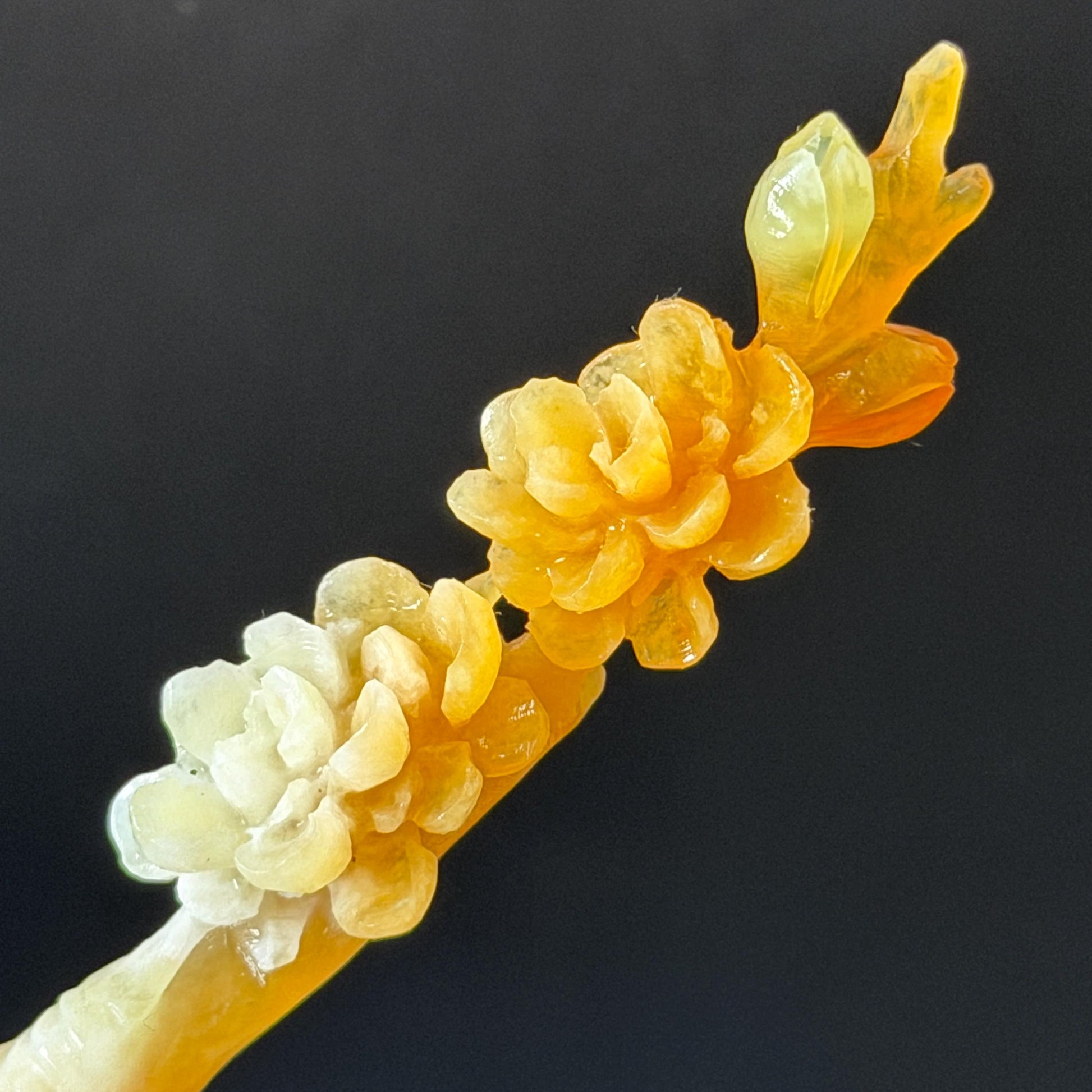 Xiu Jade (Serpentine) Hand Carved Fire Phoenix & Peony Hair Pin: Natural Certified Red Jade Hair Stick | Asian Chinese Vintage Style gift for her hand carved phoenix carving hand engraved phoenix hair stick phoenix carving red phoenix fire phoenix hair fork red jade yellow jade chinese jade with certificate rebirth transformation gift korean hair pin japanese hair stick hair fork hair comb hanfu hair stick peony carving with certificate handcrafted jade phoenix lover gift 3D stone carving