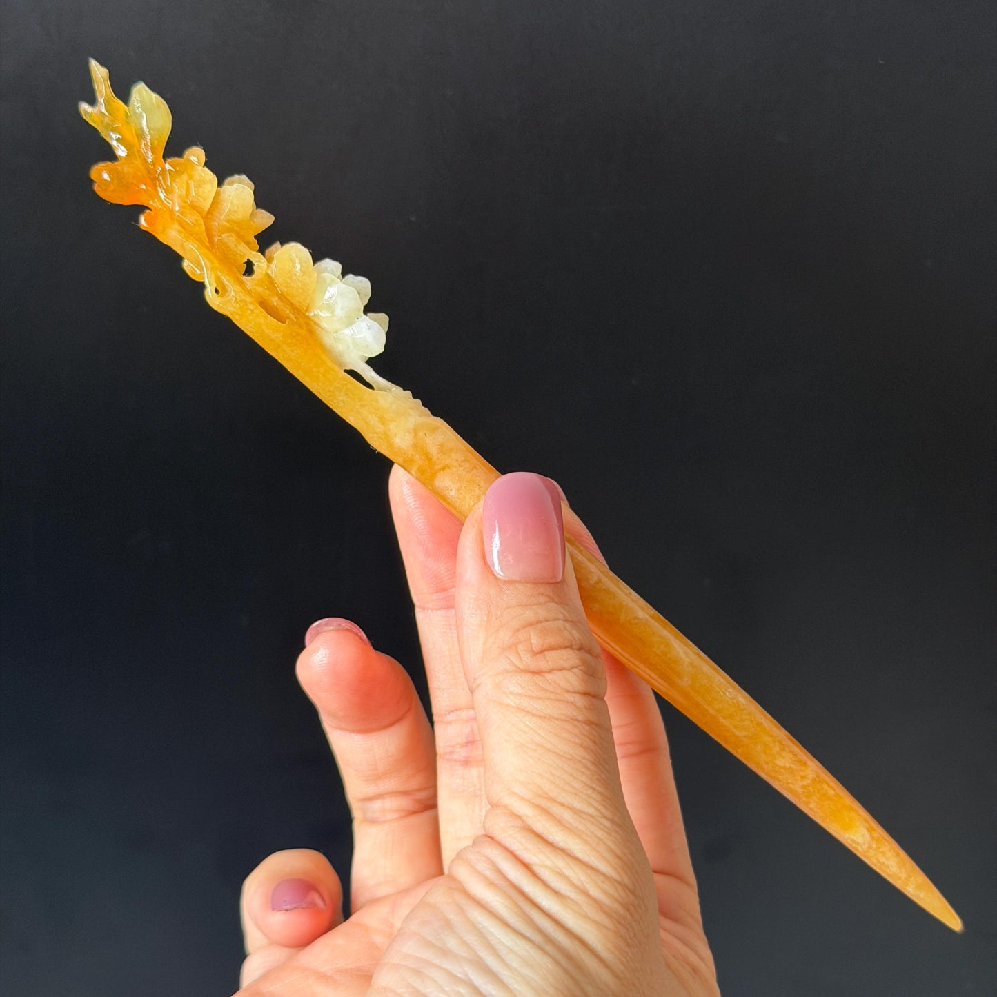 Xiu Jade (Serpentine) Hand Carved Fire Phoenix & Peony Hair Pin: Natural Certified Red Jade Hair Stick | Asian Chinese Vintage Style gift for her hand carved phoenix carving hand engraved phoenix hair stick phoenix carving red phoenix fire phoenix hair fork red jade yellow jade chinese jade with certificate rebirth transformation gift korean hair pin japanese hair stick hair fork hair comb hanfu hair stick peony carving with certificate handcrafted jade phoenix lover gift 3D stone carving