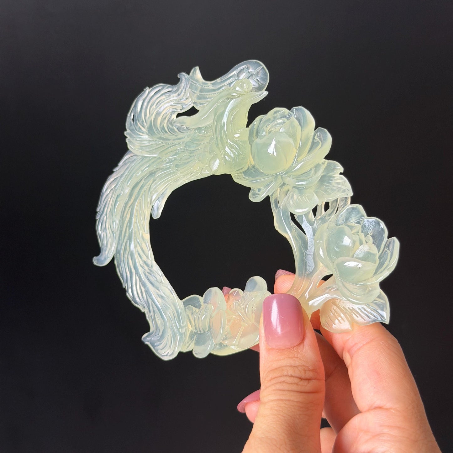 Xiu Jade Serpentine Hand Carved Phoenix & Peony Hair Pin: Certified Natural Ice Green Jade Hair Stick, Asian Vintage Hair Fork | Chinese Vintage Hanfu Antique Bridal Hair Fork Gift for her japanese hairpin korean hair stick chinese hair fork vintage hair comb antique hair pins hanfu hair stick bridal shower hair jewelry wedding headpiece engagement hair accessory jade carving hand engraved jade hand carved flower jade hairpins untreated natural jade with certificate phoenix carving peony carving