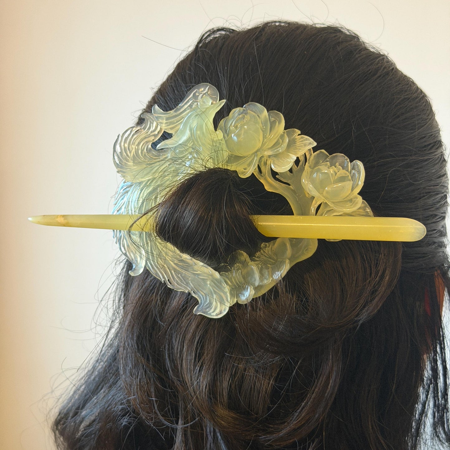 Xiu Jade Serpentine Hand Carved Phoenix & Peony Hair Pin: Certified Natural Ice Green Jade Hair Stick, Asian Vintage Hair Fork | Chinese Vintage Hanfu Antique Bridal Hair Fork Gift for her japanese hairpin korean hair stick chinese hair fork vintage hair comb antique hair pins hanfu hair stick bridal shower hair jewelry wedding headpiece engagement hair accessory jade carving hand engraved jade hand carved flower jade hairpins untreated natural jade with certificate phoenix carving peony carving