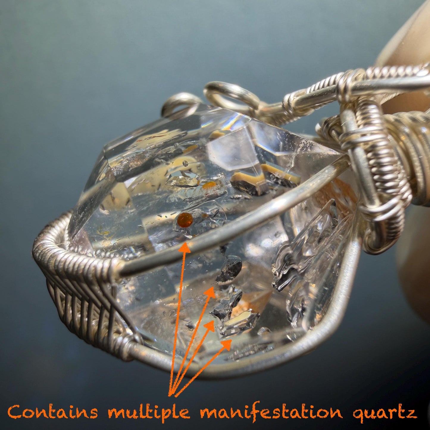 Polished Petroleum Golden Enhydro Quartz Small Pendant Adjustable Choker Necklace: Rainbow! Red Petroleum & Yellow Liquid Inclusion Crystal UV reactive  | Natural Gemstone Birthstone Gift for her golden red oil enhydro quartz manifestation quartz yellow inclusion oil inclusion crystal wire wrapped pendant choker necklace enhydro crystal rainbow quartz child quartz chakra crystal meditation stone Fluorescent minerals specimen