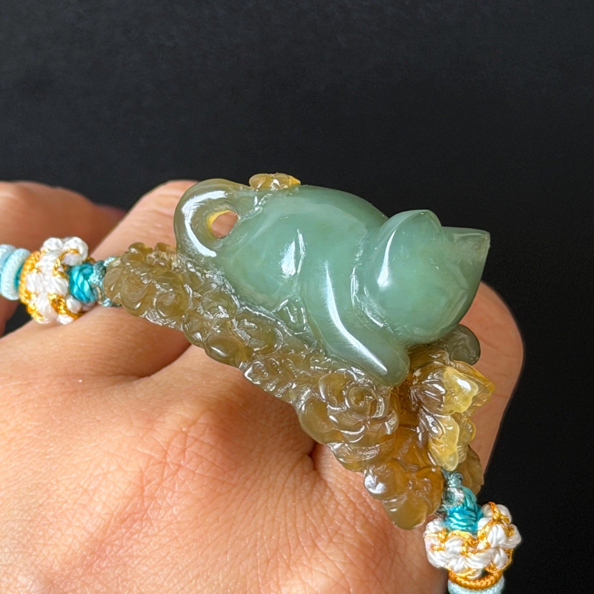 Xiu Jade Serpentine Hand Carved Bird & Butterfly with Flower Charm Braided Bracelet: Natural Green and Yellow Jade Adjustable Bracelet 3D Stone Carving  adjustable bracelet woven bracelet rope 3D jade carving green jade yellow jade multicolour jade natural untreated jade handcrafted charm bead bracelet handmade bracelet butterfly carving flower carving hand engraved charm chinese braided bracelet vintage bracelet antique bracelet lucky rope cat lover gift birthday gift handcrafted bracelet