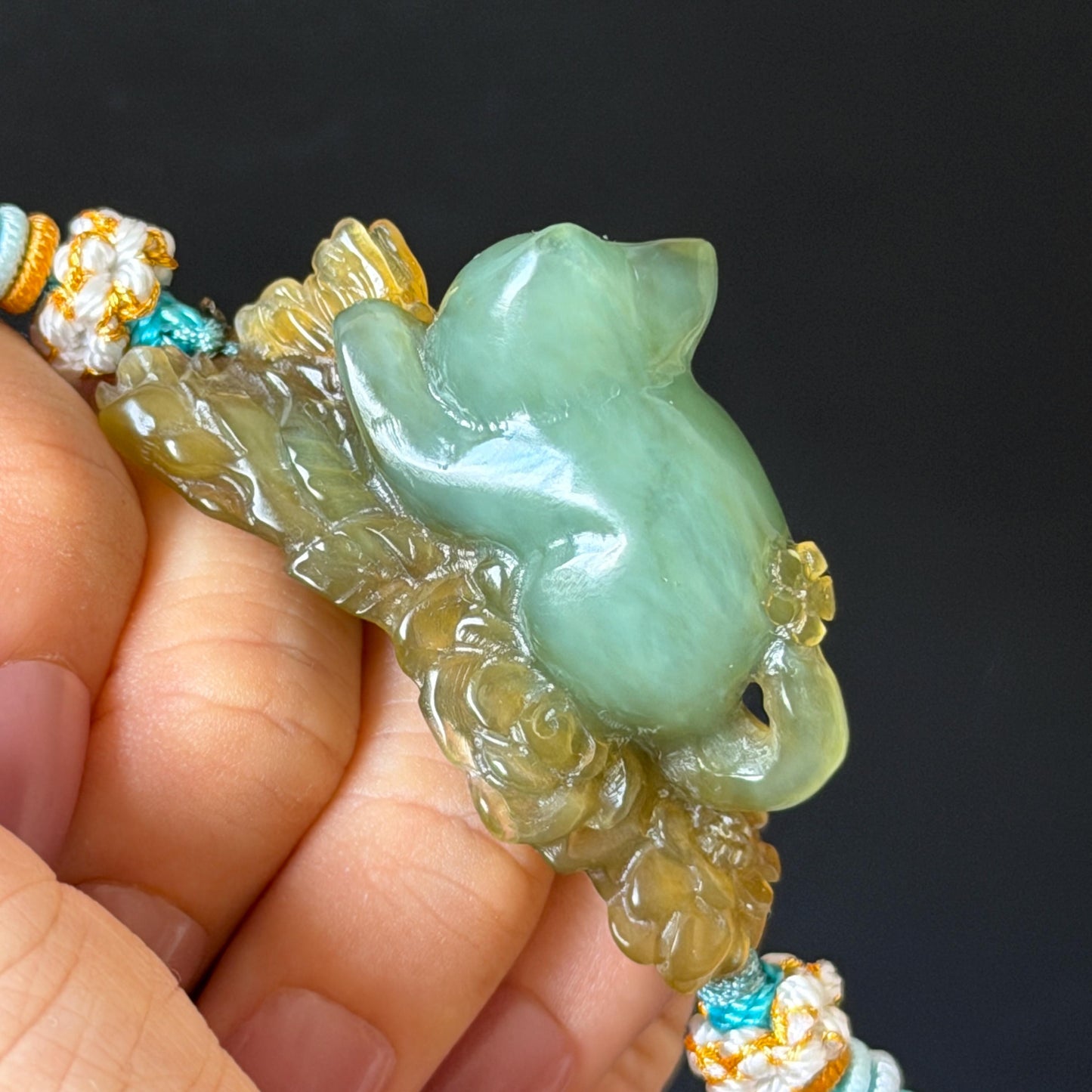 Xiu Jade Serpentine Hand Carved Bird & Butterfly with Flower Charm Braided Bracelet: Natural Green and Yellow Jade Adjustable Bracelet 3D Stone Carving  adjustable bracelet woven bracelet rope 3D jade carving green jade yellow jade multicolour jade natural untreated jade handcrafted charm bead bracelet handmade bracelet butterfly carving flower carving hand engraved charm chinese braided bracelet vintage bracelet antique bracelet lucky rope cat lover gift birthday gift handcrafted bracelet
