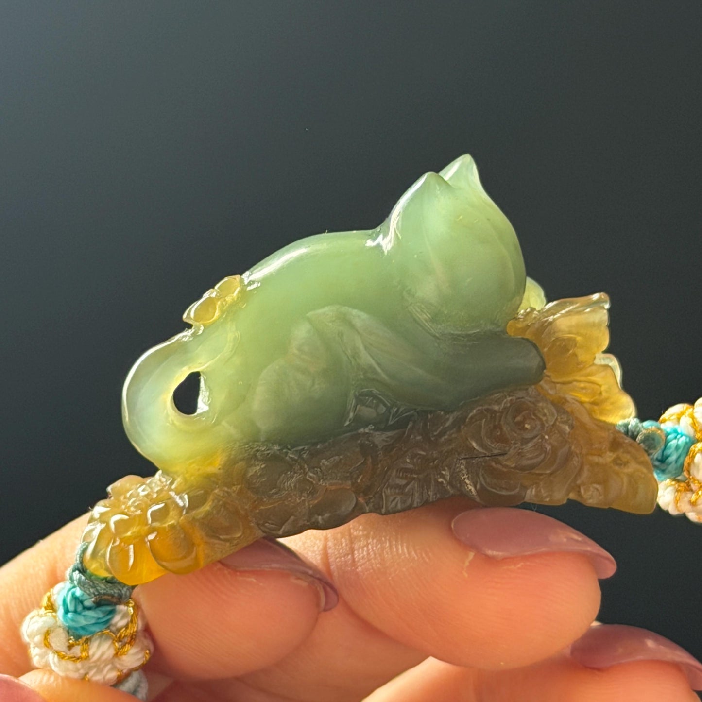 Xiu Jade Serpentine Hand Carved Bird & Butterfly with Flower Charm Braided Bracelet: Natural Green and Yellow Jade Adjustable Bracelet 3D Stone Carving  adjustable bracelet woven bracelet rope 3D jade carving green jade yellow jade multicolour jade natural untreated jade handcrafted charm bead bracelet handmade bracelet butterfly carving flower carving hand engraved charm chinese braided bracelet vintage bracelet antique bracelet lucky rope cat lover gift birthday gift handcrafted bracelet