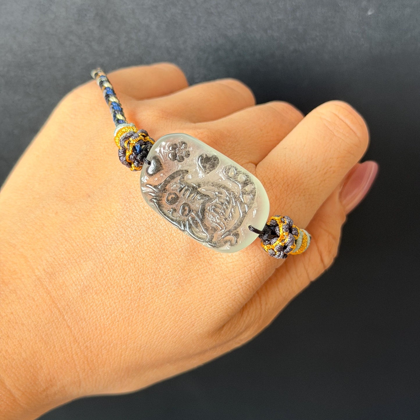 Xiu Jade Serpentine Hand Carved Cat Kitten with Heart & Flower Charm Braided Bracelet: Natural Black White Jade Adjustable Bracelet Stone Relief Carving adjustable bracelet woven bracelet rope 3D jade carving black jade white jade multicolour jade natural untreated jade handcrafted charm bead bracelet handmade bracelet cat carving flower carving kitten charm hand engraved charm chinese braided bracelet vintage bracelet antique bracelet lucky rope cat lover gift birthday gift handcrafted bracelet