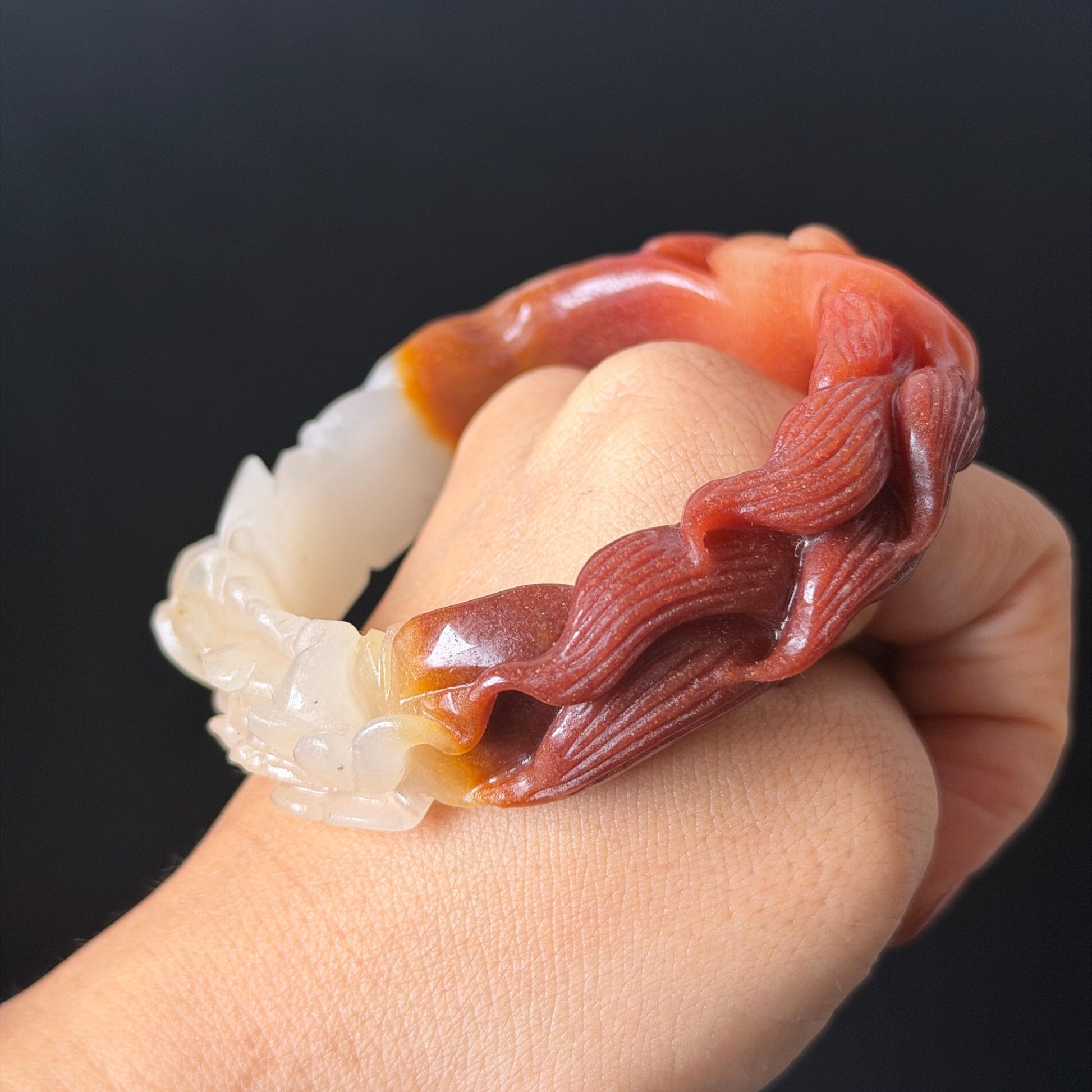 48-70mm! Custom Size Golden Silk Jade (Quartzose) Hand Carved Nine-tailed Fox & Peony Flower Bangle Natural Untreated White Red Jade Handcrafted Stone Bracelet make to order tailor made bracelet fox carving fox lover gift red jade white jade chinese jade multicolor jade antique jade bracelet vintage jade bangle 3D stone carving animals carving hand engraved gemstone bangle for women customized bracelet handmade bangle nine tail fox carving gift for her peony carving flower carving