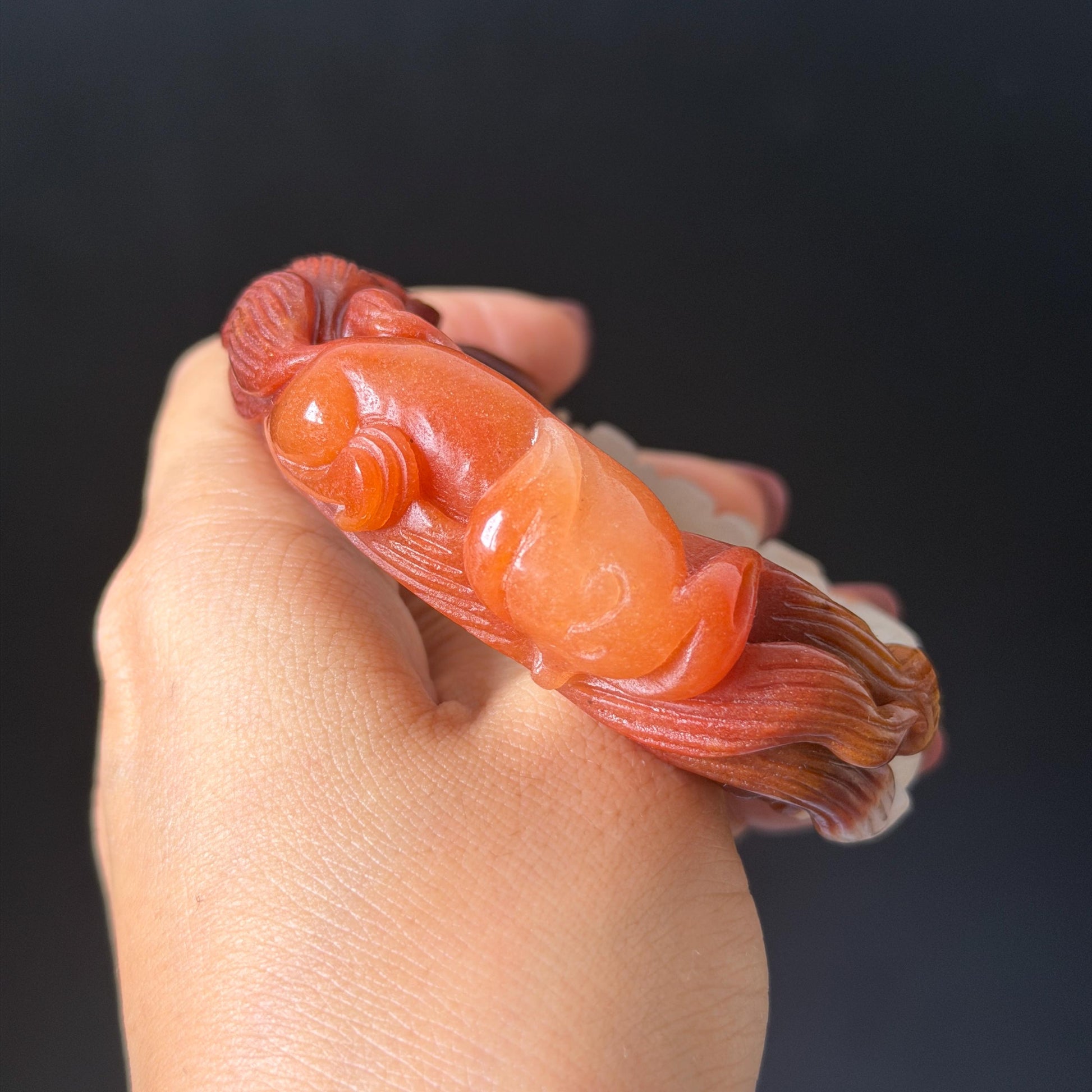 48-70mm! Custom Size Golden Silk Jade (Quartzose) Hand Carved Nine-tailed Fox & Peony Flower Bangle Natural Untreated White Red Jade Handcrafted Stone Bracelet make to order tailor made bracelet fox carving fox lover gift red jade white jade chinese jade multicolor jade antique jade bracelet vintage jade bangle 3D stone carving animals carving hand engraved gemstone bangle for women customized bracelet handmade bangle nine tail fox carving gift for her peony carving flower carving