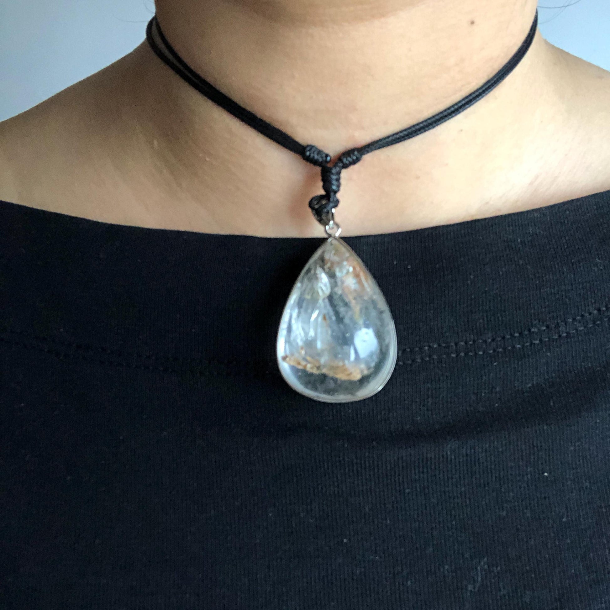 Ultra Rare! Polished Enhydro Quartz Shimmering Golden Yellow Sand Waterfall & Big Shifting Bubble with white Jellyfish S925 Silver Teardrop Pendant Adjustable Necklace | Natural Gemstone Birthstone Gift for her enhydro quartz sand water-fall pendant necklace choker gemstone charm stone pendant choker polished stone pendant crystal charm birthstone men necklace chakra crystal minerals specimen silver wire wrapped pendant inclusion crystal inclusion crystal yellow sand inclusion rainbow quartz