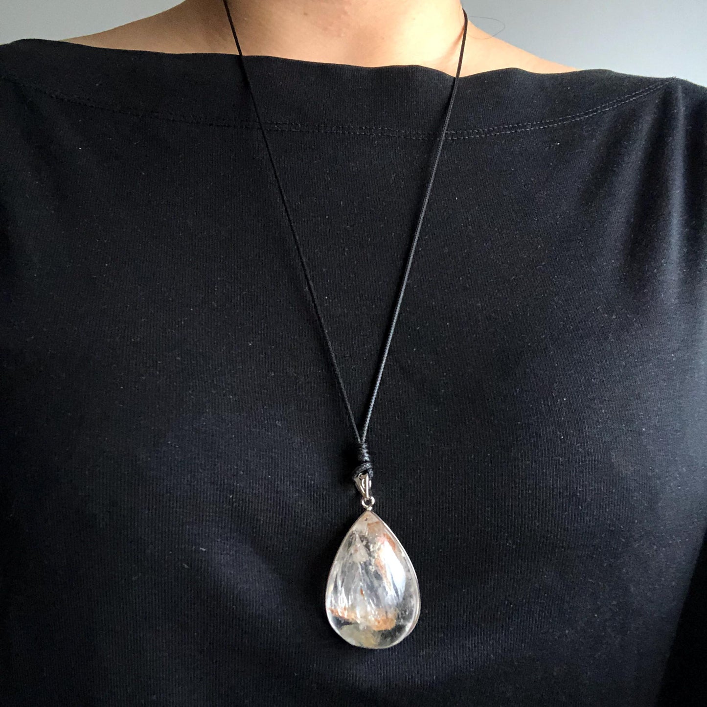 Ultra Rare! Polished Enhydro Quartz Shimmering Golden Yellow Sand Waterfall & Big Shifting Bubble with white Jellyfish S925 Silver Teardrop Pendant Adjustable Necklace | Natural Gemstone Birthstone Gift for her enhydro quartz sand water-fall pendant necklace choker gemstone charm stone pendant choker polished stone pendant crystal charm birthstone men necklace chakra crystal minerals specimen silver wire wrapped pendant inclusion crystal inclusion crystal yellow sand inclusion rainbow quartz