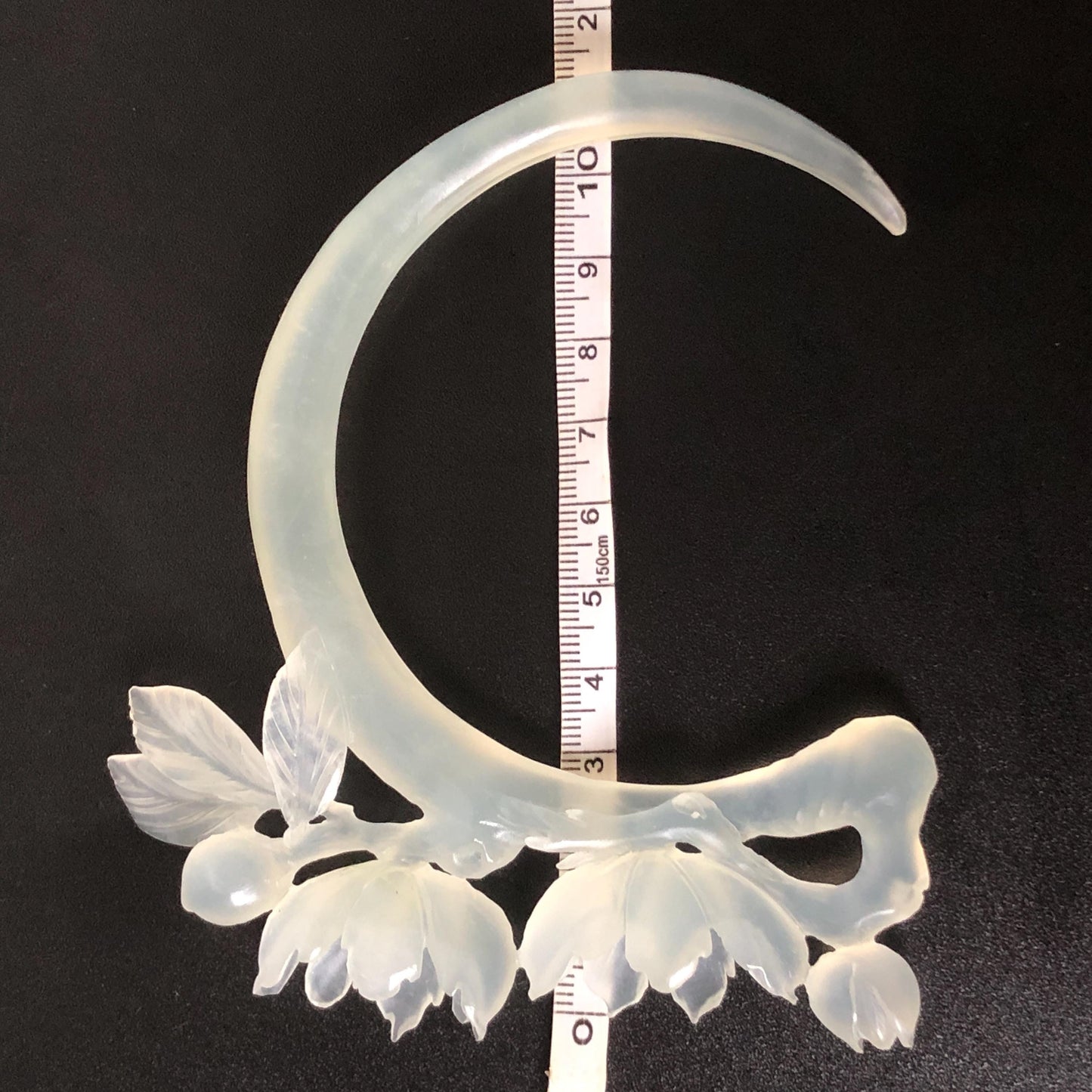 Xiu Jade Serpentine Hand Carved Peach Blossom Flower Hair Pin: Natural White Jade Handcrafted Crescent Moon Hair Stick 3D Stone Carving Hair Jewelry  Bridal Wedding Headpiece gift for her japanese hairpin korean hair stick chinese hair fork vintage hair comb antique hair pins hanfu hair stick bridal shower hair jewelry bridal shower gift engagement hair accessory jade carving hand engraved jade hand carved flower jade hairpins untreated natural jade with certificate handcraft jade moon hairpin