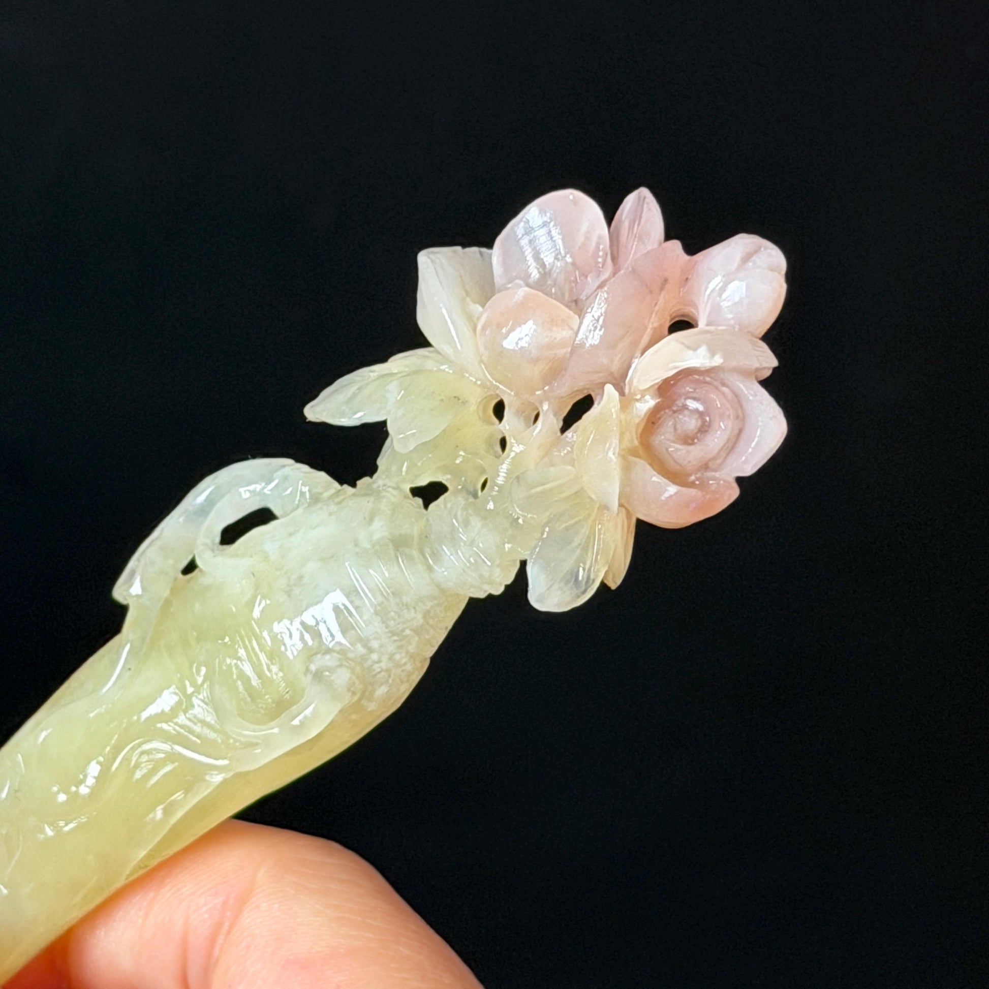 Xiu Jade Serpentine Hand Carved Pink Ginseng Flower Hair Pin: Natural Yellow & Pink Jade Handcrafted Hair Stick 3D stone carving Hair Jewelry Asian Chinese Vintage Hanfu Hair Fork gift for her pink jade carving yellow jade flower carving flower carving hand engraved ginseng hairpins japanese hair stick korean hair pins vinatge hair fork chinese hair comb antique hairpins wedding headpiece engagement hair jewelry bridal shower gift hair accessory 3D stone carving asian hair crown birthday gift