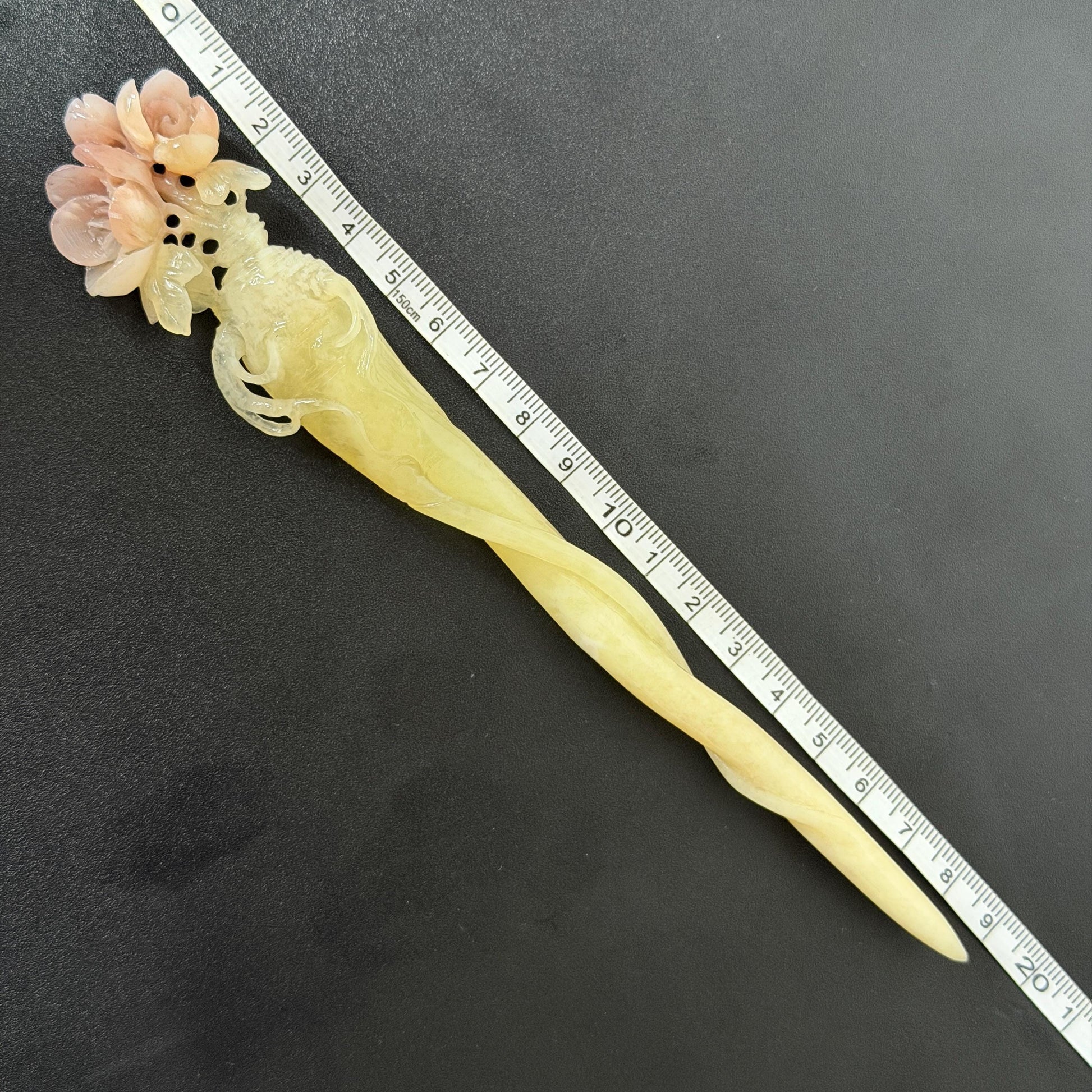 Xiu Jade Serpentine Hand Carved Pink Ginseng Flower Hair Pin: Natural Yellow & Pink Jade Handcrafted Hair Stick 3D stone carving Hair Jewelry Asian Chinese Vintage Hanfu Hair Fork gift for her pink jade carving yellow jade flower carving flower carving hand engraved ginseng hairpins japanese hair stick korean hair pins vinatge hair fork chinese hair comb antique hairpins wedding headpiece engagement hair jewelry bridal shower gift hair accessory 3D stone carving asian hair crown birthday gift