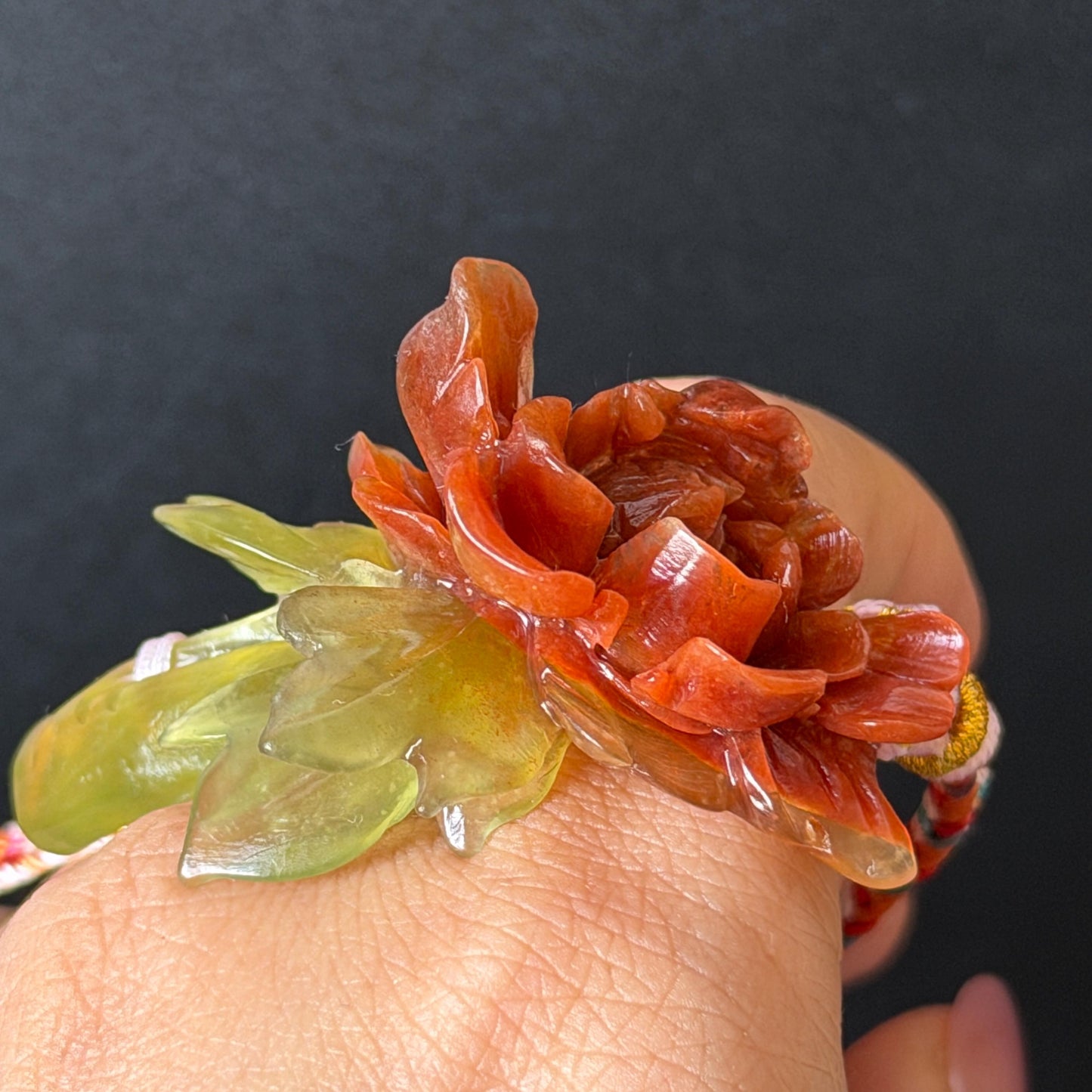 Xiu Jade Serpentine Hand Carved Blooming Peony Flower Charm Braided Bracelet: Natural Ice Yellow Red Jade Adjustable Bracelet 3D Stone Carving   adjustable bracelet woven bracelet rope 3D jade carving red jade yellow jade natural untreated jade handcrafted charm bead bracelet handmade bracelet flower carving peony carving hand engraved charm chinese braided bracelet vintage bracelet antique bracelet lucky rope flower lover gift birthday gift handcrafted bracelet birthday gift handmade bracelet