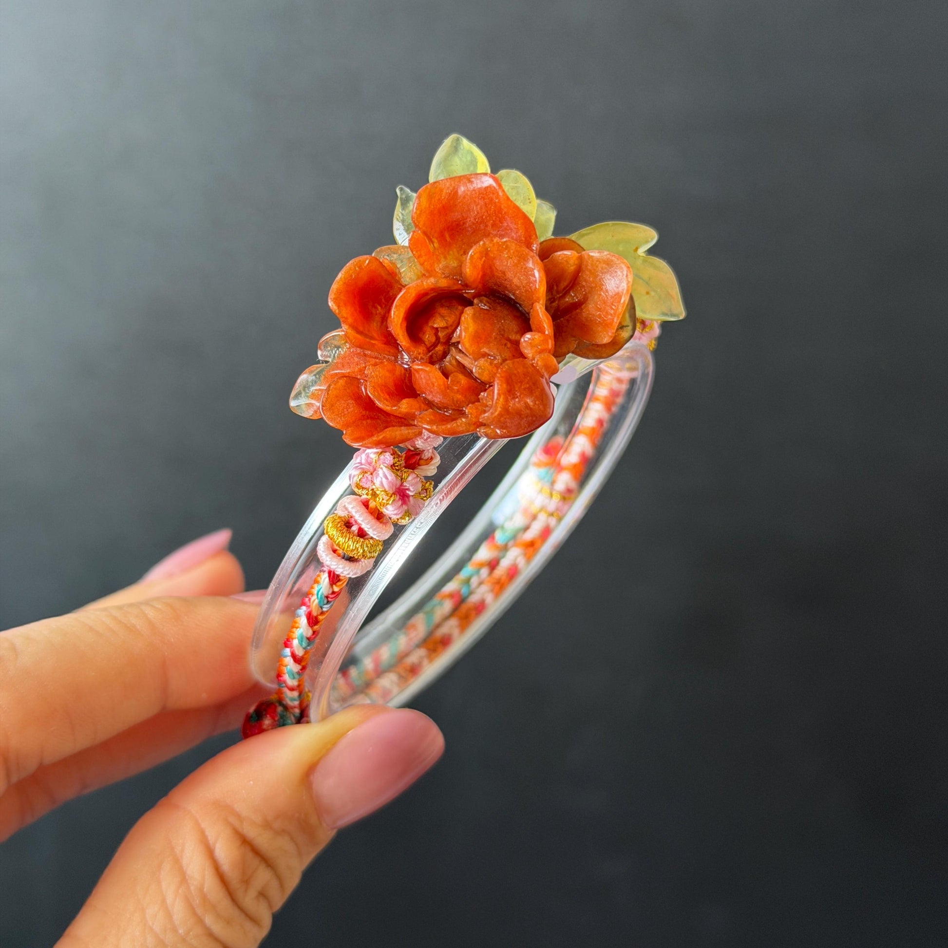 Xiu Jade Serpentine Hand Carved Blooming Peony Flower Charm Braided Bracelet: Natural Ice Yellow Red Jade Adjustable Bracelet 3D Stone Carving   adjustable bracelet woven bracelet rope 3D jade carving red jade yellow jade natural untreated jade handcrafted charm bead bracelet handmade bracelet flower carving peony carving hand engraved charm chinese braided bracelet vintage bracelet antique bracelet lucky rope flower lover gift birthday gift handcrafted bracelet birthday gift handmade bracelet