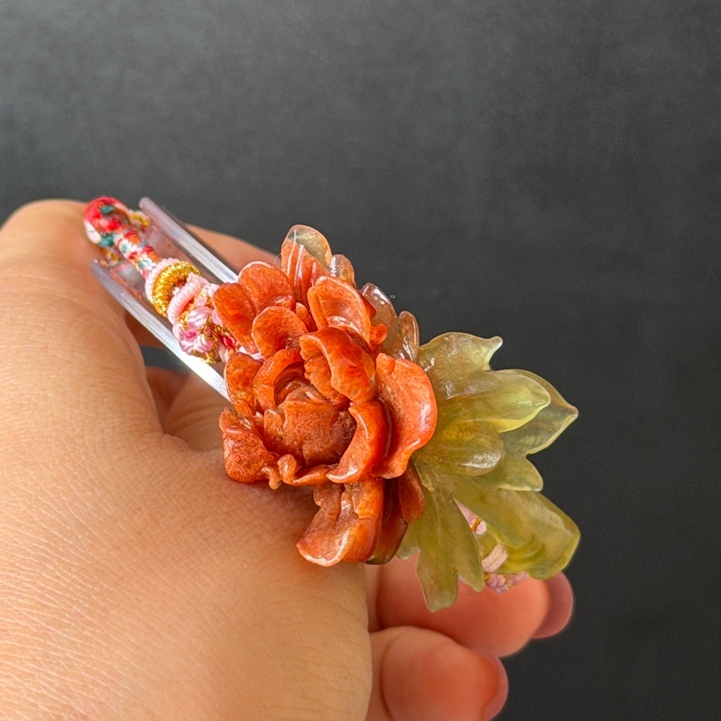 Xiu Jade Serpentine Hand Carved Blooming Peony Flower Charm Braided Bracelet: Natural Ice Yellow Red Jade Adjustable Bracelet 3D Stone Carving   adjustable bracelet woven bracelet rope 3D jade carving red jade yellow jade natural untreated jade handcrafted charm bead bracelet handmade bracelet flower carving peony carving hand engraved charm chinese braided bracelet vintage bracelet antique bracelet lucky rope flower lover gift birthday gift handcrafted bracelet birthday gift handmade bracelet
