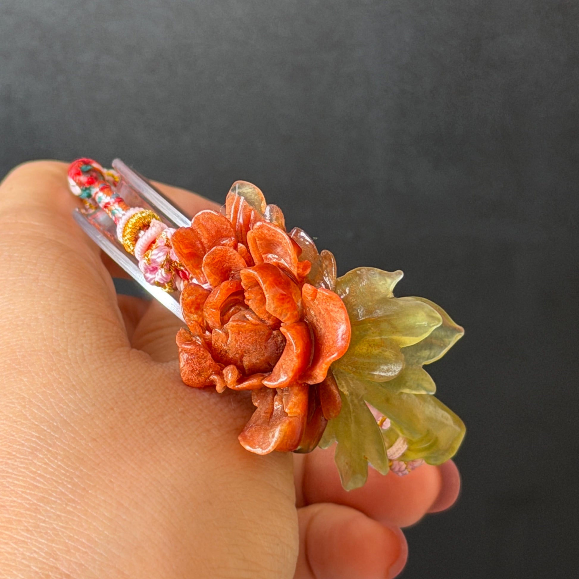 Xiu Jade Serpentine Hand Carved Blooming Peony Flower Charm Braided Bracelet: Natural Ice Yellow Red Jade Adjustable Bracelet 3D Stone Carving   adjustable bracelet woven bracelet rope 3D jade carving red jade yellow jade natural untreated jade handcrafted charm bead bracelet handmade bracelet flower carving peony carving hand engraved charm chinese braided bracelet vintage bracelet antique bracelet lucky rope flower lover gift birthday gift handcrafted bracelet birthday gift handmade bracelet