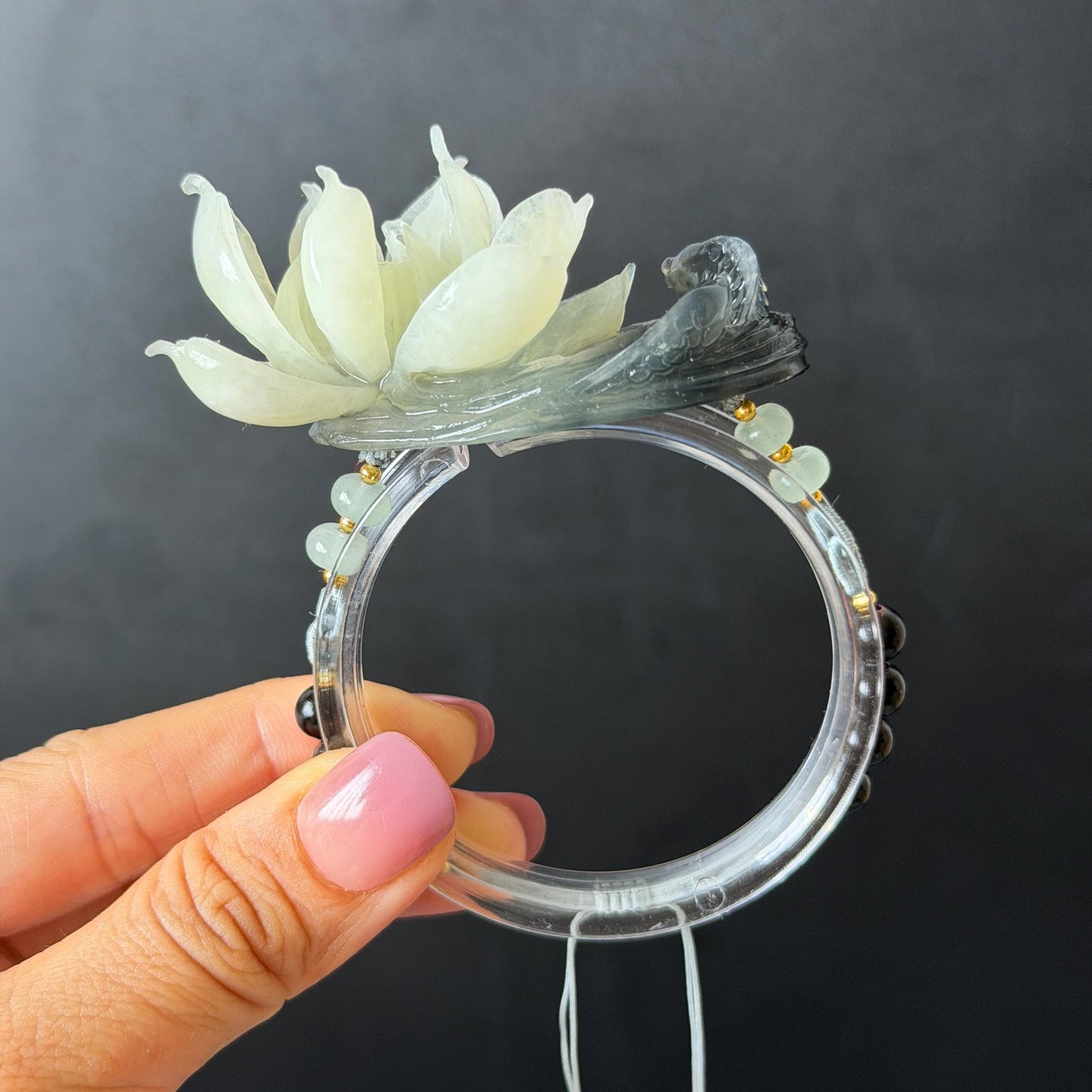 Xiu Jade Serpentine Hand Carved Lotus Flower & Fish Charm Braided Bracelet: Natural Ice Black & White Jade Adjustable Bracelet 3D Stone Carving adjustable bracelet woven bracelet rope 3D jade carving white jade black jade natural untreated jade handcrafted charm bead bracelet handmade bracelet flower carving lotus carving hand engraved charm chinese braided bracelet vintage bracelet antique bracelet lucky rope flower lover gift handcrafted bracelet birthday gift handmade bracelet fish carving