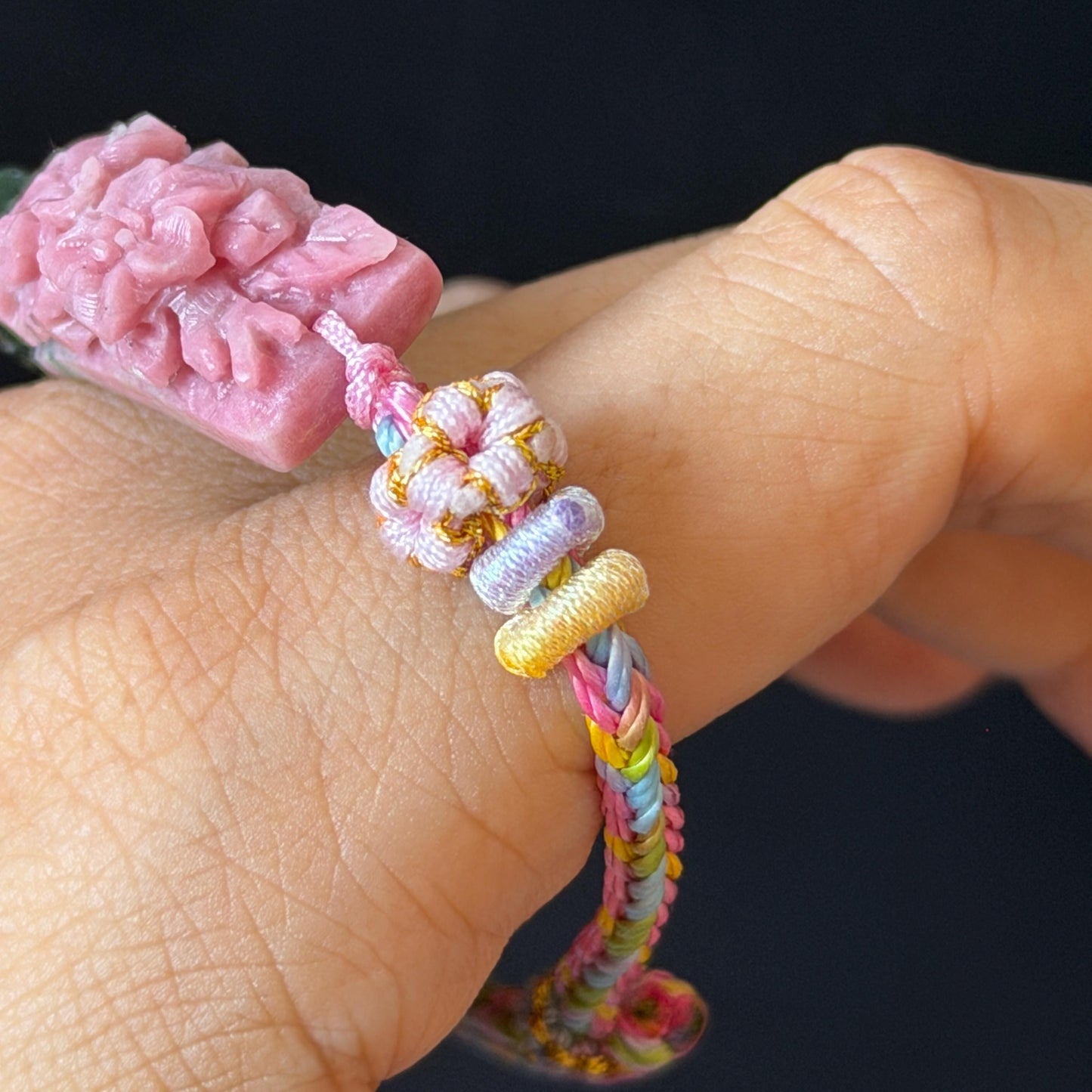 Natural Xiu Jade Serpentine Hand Carved Bird & Flower Charm Braided Bracelet: Greenish Green and Pink Jade Adjustable Bracelet 3D Stone Carving adjustable bracelet woven bracelet rope 3D jade carving green jade pink jade multicolour jade natural untreated jade handcrafted charm bead bracelet handmade bracelet bird carving flower carving hand engraved charm chinese braided bracelet vintage bracelet antique bracelet lucky rope