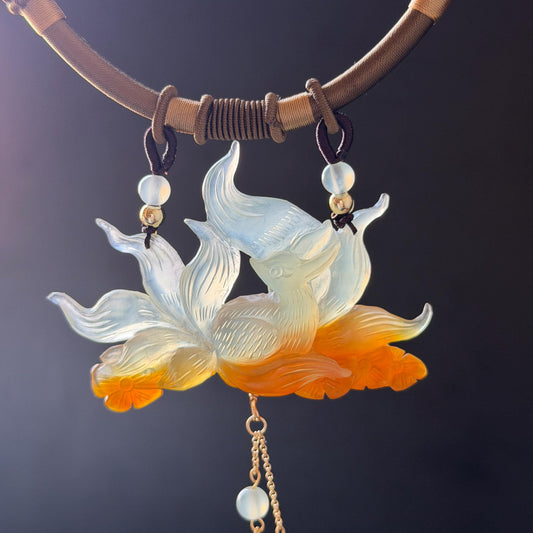 Xiu Jade Serpentine Hand Carved Nine Tail Fox and Flower Pendant Adjustable Necklace: Natural Untreated Orange and White Jade 3D Stone Carving Vintage Charm Chinese Pendant Necklace Antique Pendant multicolour jade orange jade white jade asian vintage necklace braided necklace nine-tailed fox carving nine tail fox charm fox lover gift flower carving hand engraved jewelry hand carved jade handcrafted necklace dangle good luck charm animals carving flower pendant adjustable necklace choker