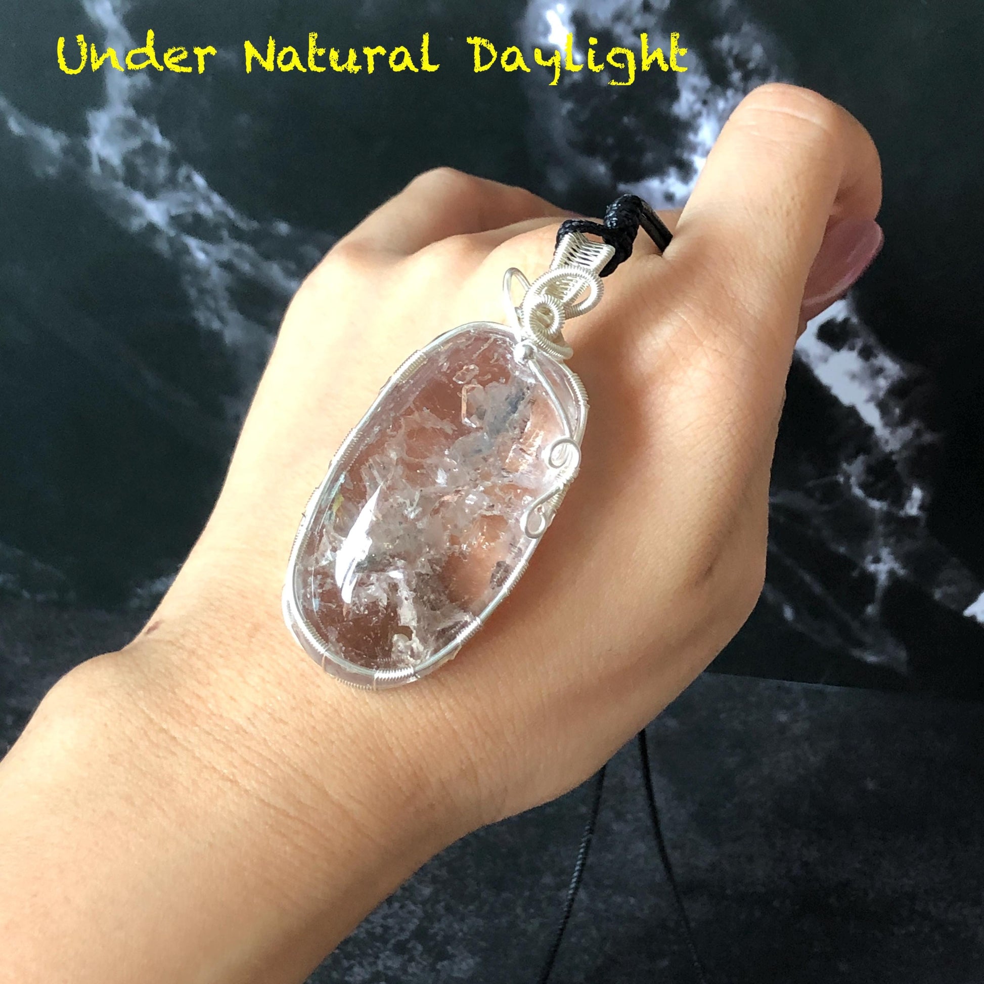 Ultra Rare! Moving Chalcopyrite Enhydro Quartz Cabochon Pendant Adjustable Necklace: with Shifting Bubble Inclusion Polished Crystal | Natural Gemstone Birthstone Gift for her enhydro crystal water bubble inclusion quartz chalcopyrite cubes mineral specimen silver pendant flowing sand inclusion rainbow quartz big enhydro charm choker palm stone for meditation healing stone necklace chakra abundance stone chakra crystal healing stone birthday gift