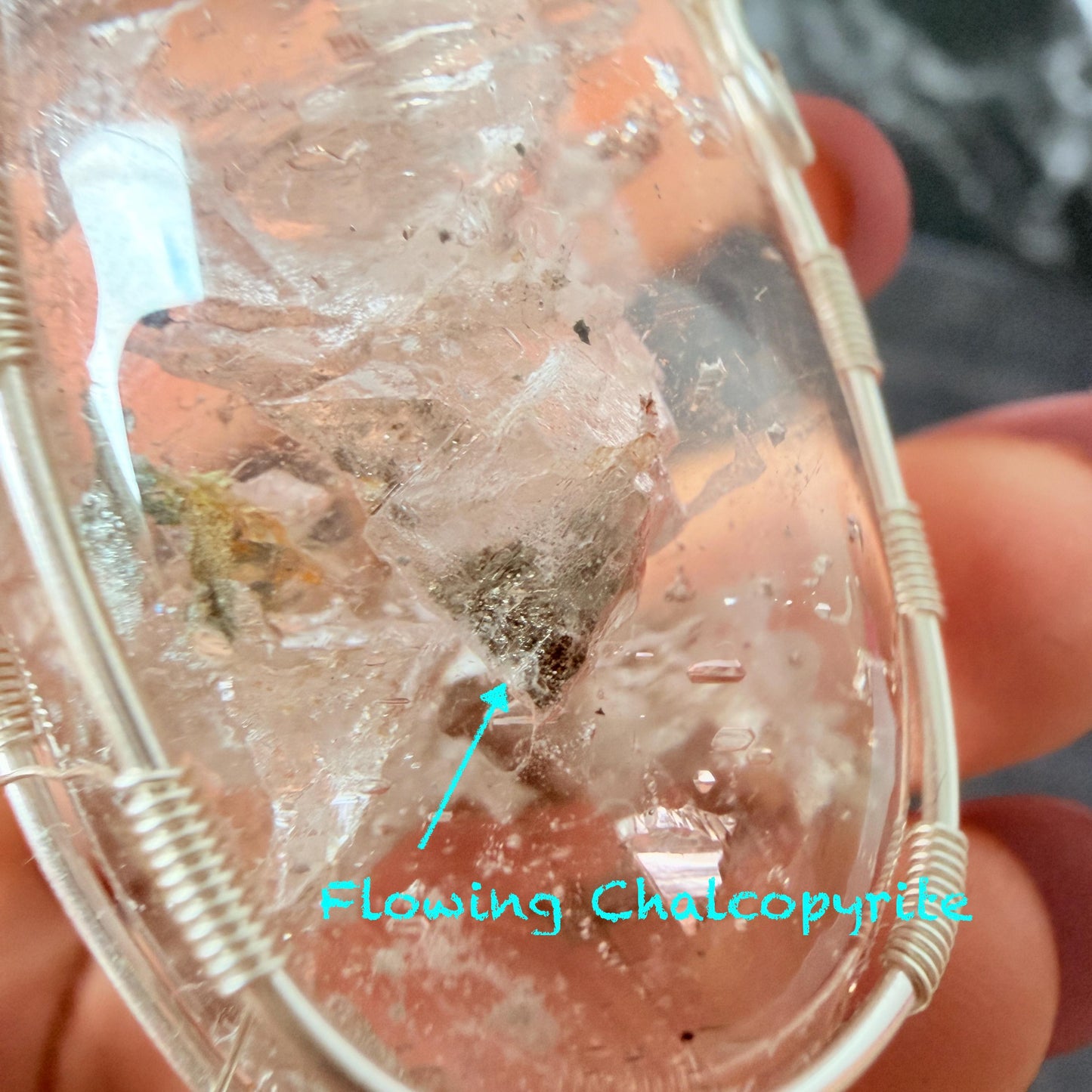 Ultra Rare! Moving Chalcopyrite Enhydro Quartz Cabochon Pendant Adjustable Necklace: with Shifting Bubble Inclusion Polished Crystal | Natural Gemstone Birthstone Gift for her enhydro crystal water bubble inclusion quartz chalcopyrite cubes mineral specimen silver pendant flowing sand inclusion rainbow quartz big enhydro charm choker palm stone for meditation healing stone necklace chakra abundance stone chakra crystal healing stone birthday gift