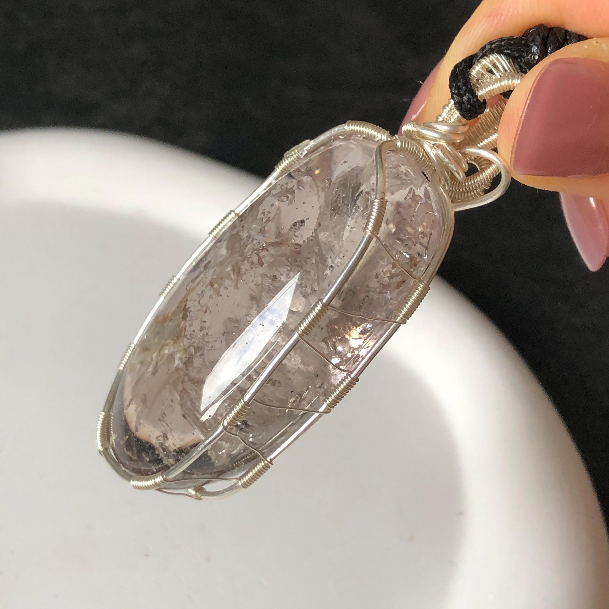 Ultra Rare! Moving Chalcopyrite Enhydro Quartz Cabochon Pendant Adjustable Necklace: with Shifting Bubble Inclusion Polished Crystal | Natural Gemstone Birthstone Gift for her enhydro crystal water bubble inclusion quartz chalcopyrite cubes mineral specimen silver pendant flowing sand inclusion rainbow quartz big enhydro charm choker palm stone for meditation healing stone necklace chakra abundance stone chakra crystal healing stone birthday gift