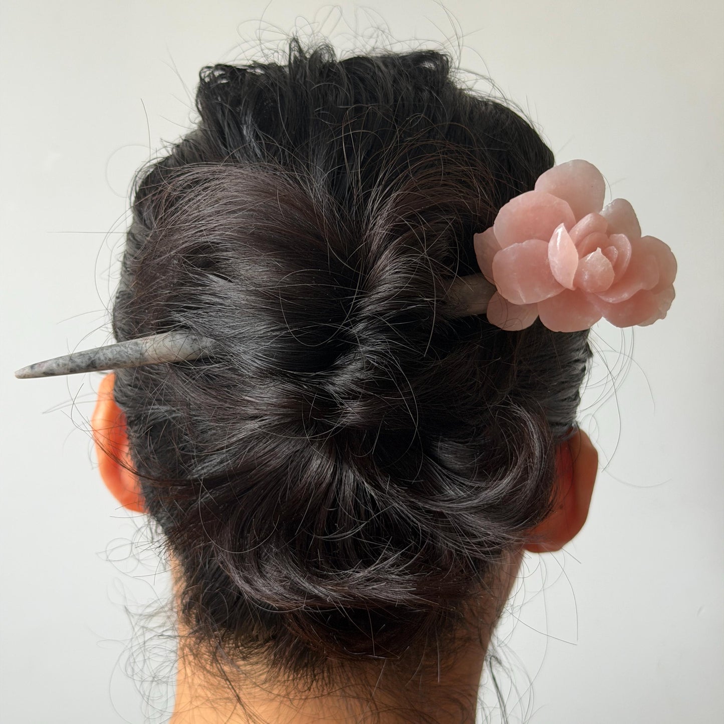 Xiu Jade Serpentine Hand Carved Pink Camellia Flower Hair Pin: Natural Pink & Grey Jade Handcrafted Hair Stick 3D stone carving Hair Jewelry | Asian Chinese Vintage Hanfu Hair Fork gift for her pink jade carving grey jade flower carving camellia carving hand engraved flower hairpins japanese hair stick korean hair pins vinatge hair fork chinese hair comb antique hairpins wedding headpiece engagement hair jewelry bridal shower gift bridal hair accessory 3D stone carving