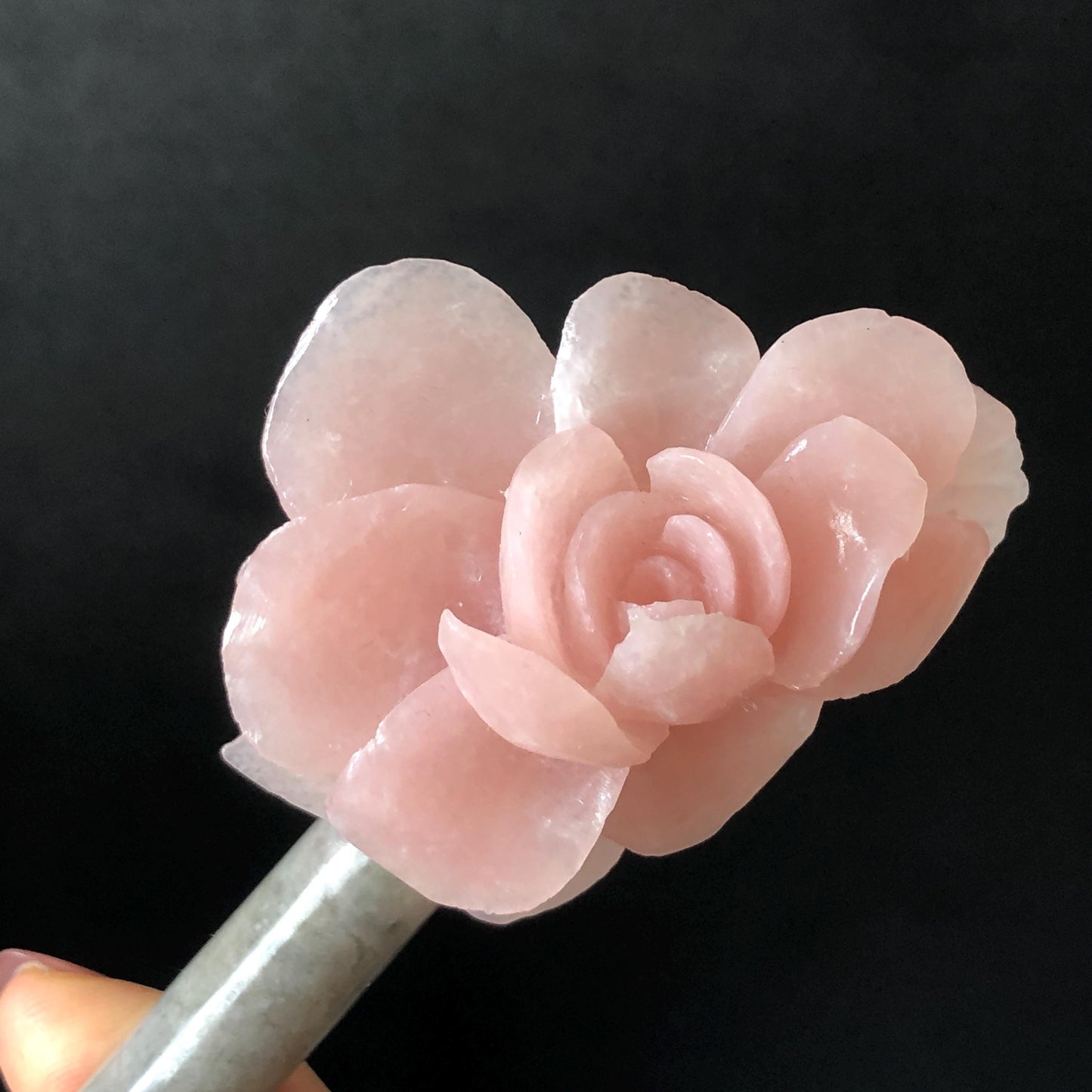 Xiu Jade Serpentine Hand Carved Pink Camellia Flower Hair Pin: Natural Pink & Grey Jade Handcrafted Hair Stick 3D stone carving Hair Jewelry | Asian Chinese Vintage Hanfu Hair Fork gift for her pink jade carving grey jade flower carving camellia carving hand engraved flower hairpins japanese hair stick korean hair pins vinatge hair fork chinese hair comb antique hairpins wedding headpiece engagement hair jewelry bridal shower gift bridal hair accessory 3D stone carving